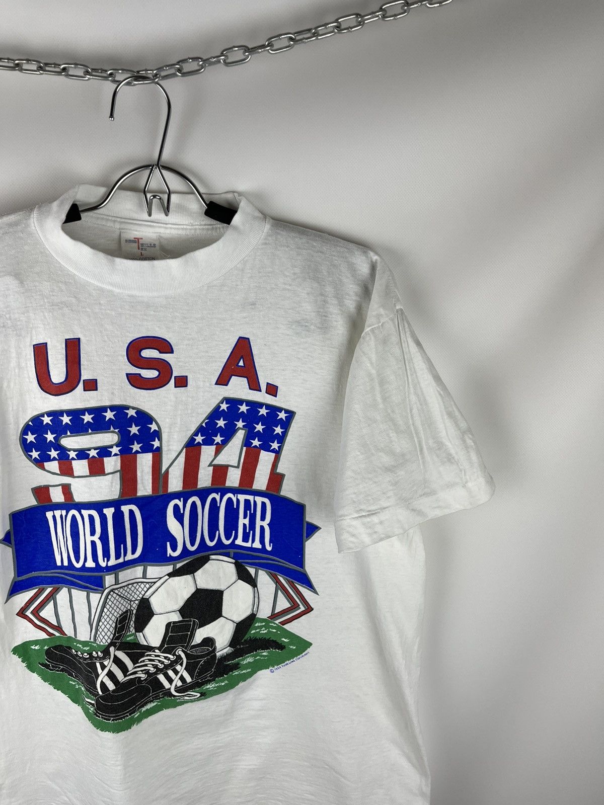 Vintage Vintage 1994 USA 94 World soccer single stitch white tee Size US L / EU 52-54 / 3 - 3 Thumbnail
