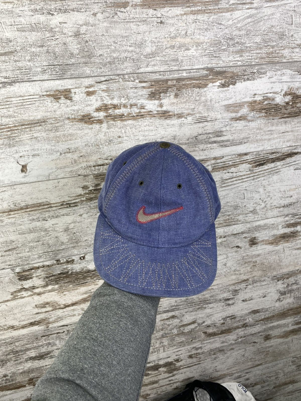 Nike × Vintage Mens Vintage Nike swoosh Cap streetwear y2k rare drill Size ONE SIZE - 1 Thumbnail