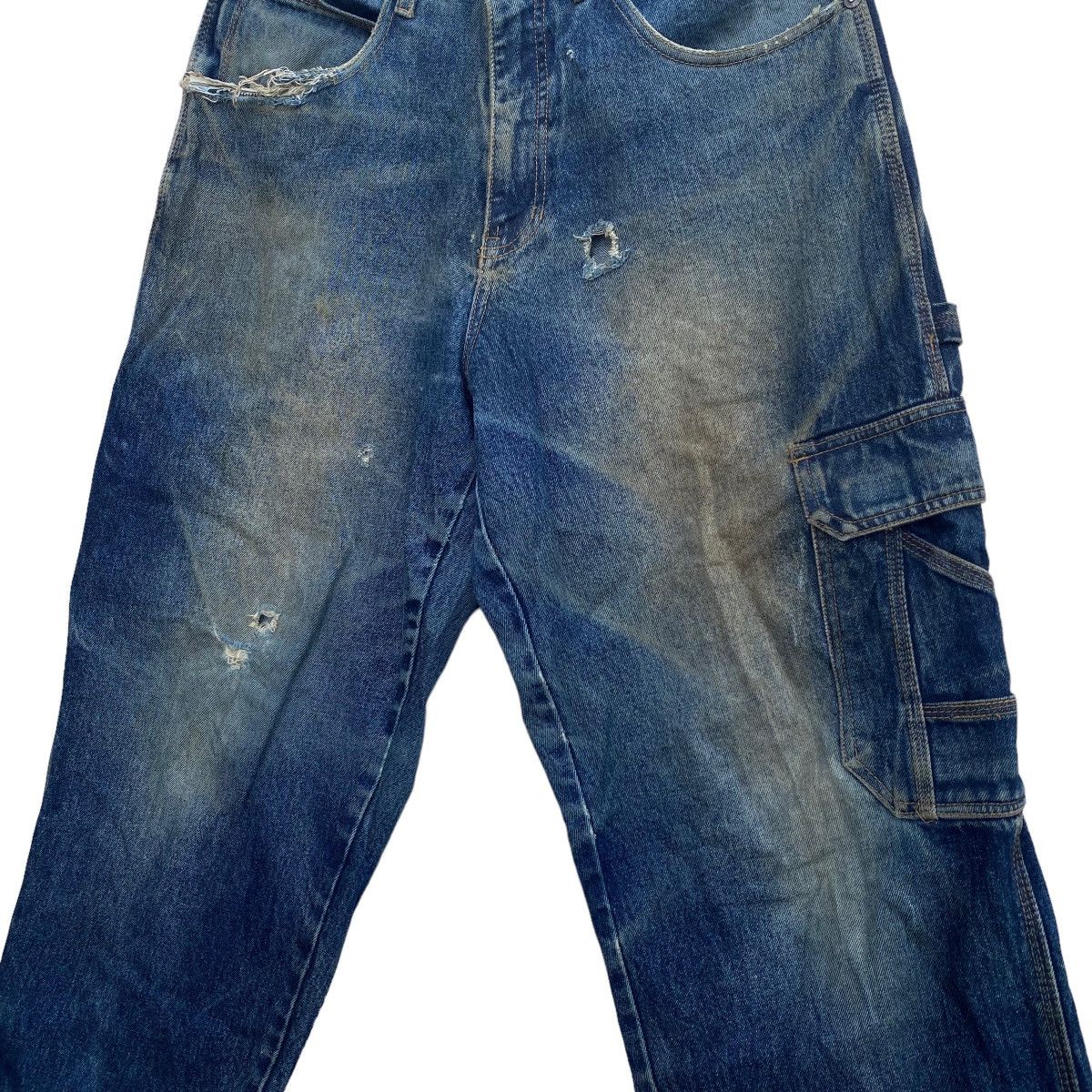 Japanese Brand Vtg Distressed Freaky Washed Denim Baggy Cargo Pants Size US 31 - 5 Thumbnail