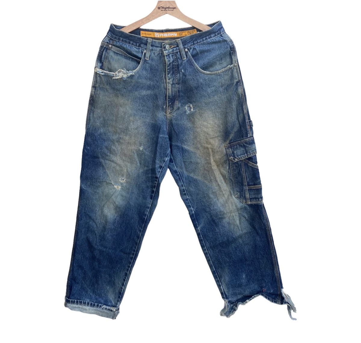 Vtg Distressed Freaky Washed Denim Baggy Cargo Pants
