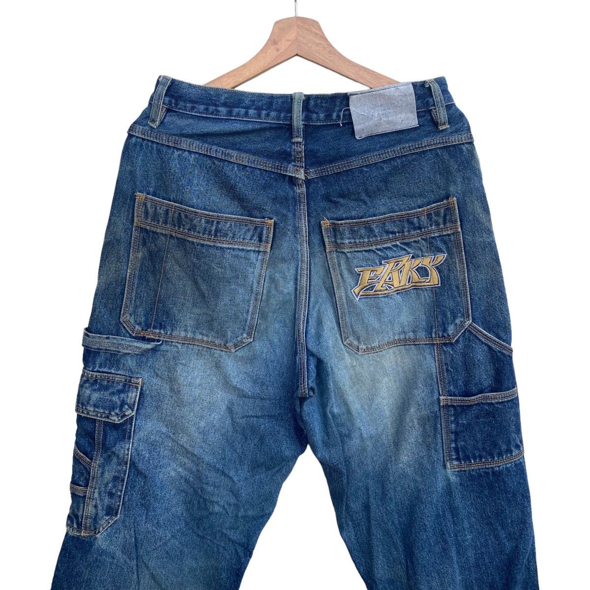 Japanese Brand Vtg Distressed Freaky Washed Denim Baggy Cargo Pants Size US 31 - 7 Thumbnail