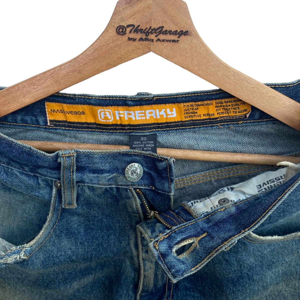 Japanese Brand Vtg Distressed Freaky Washed Denim Baggy Cargo Pants Size US 31 - 10 Thumbnail