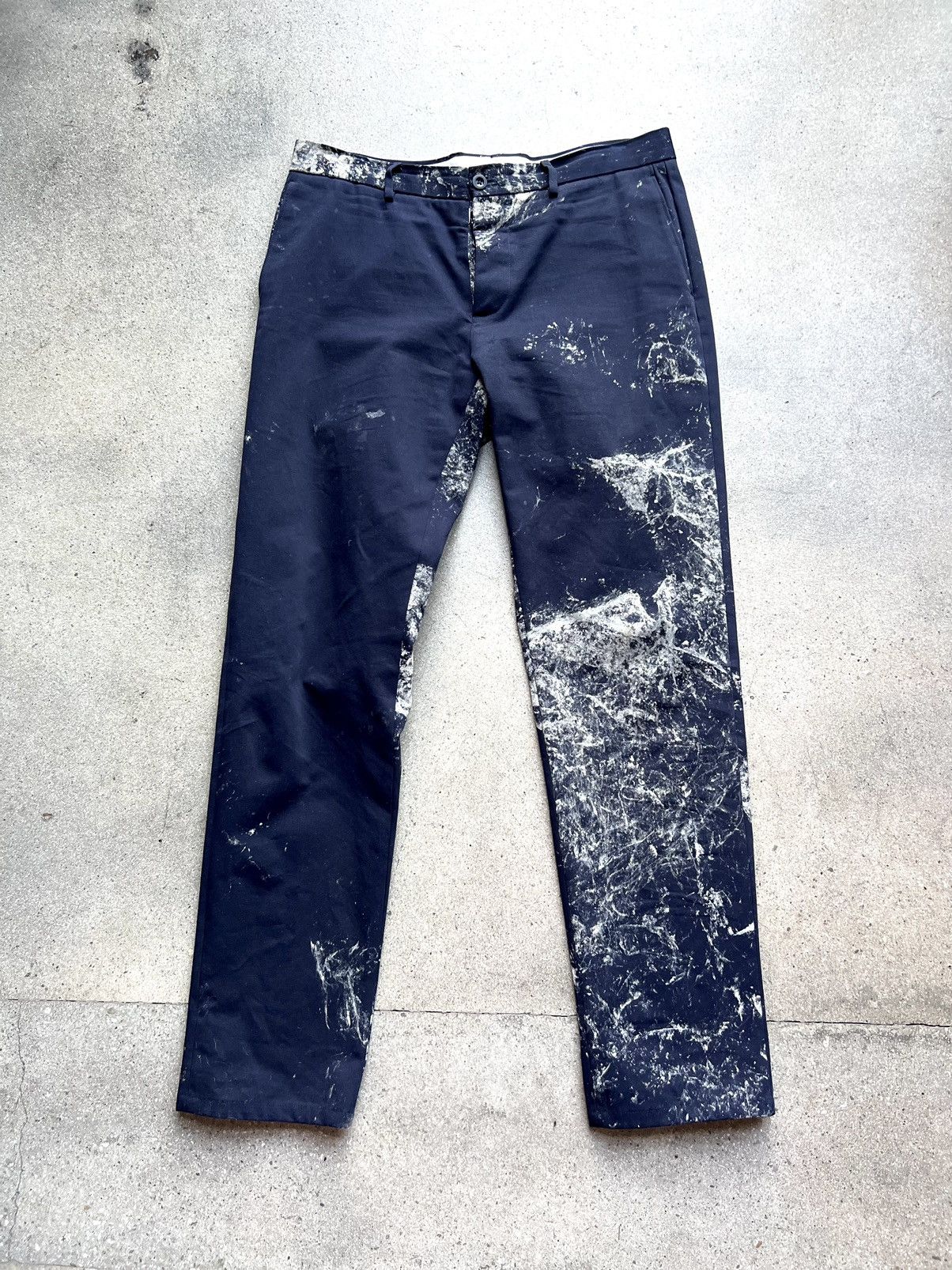 image of Maison Margiela S/s20 $1220 Hand Splattered Blue Khaki Pants in Navy, Men's (Size 36)