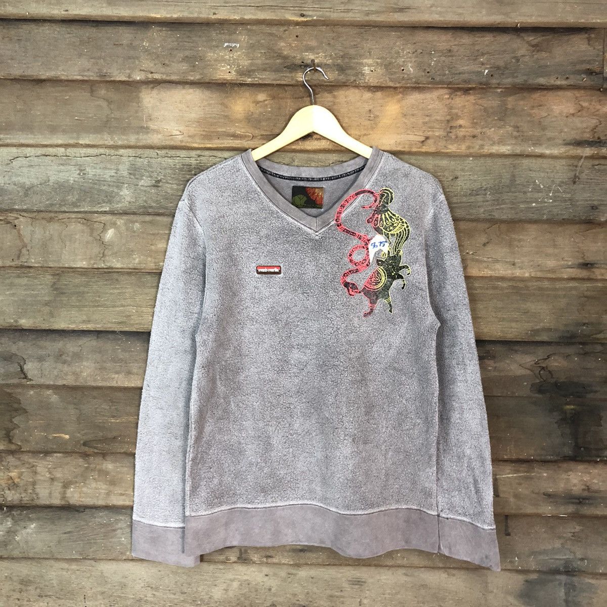 image of Kimono Japan Dragon x Vintage Mash Mania Art Faded Grey Sweatshirt 5675, Men's (Size Medium)
