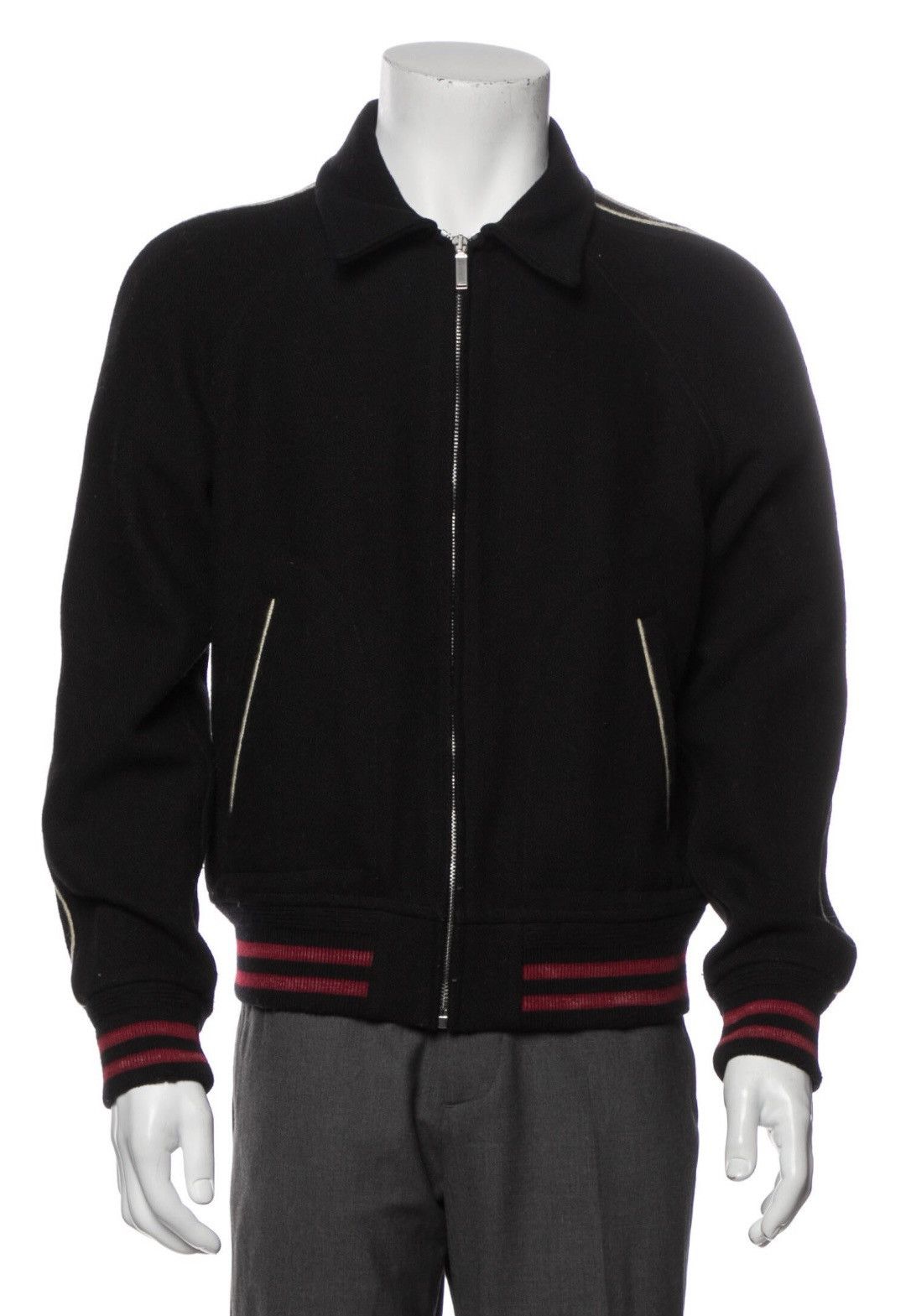 image of Hedi Slimane x Saint Laurent Paris Wool Baseball Varsity Jacket in Black, Men's (Size Small)