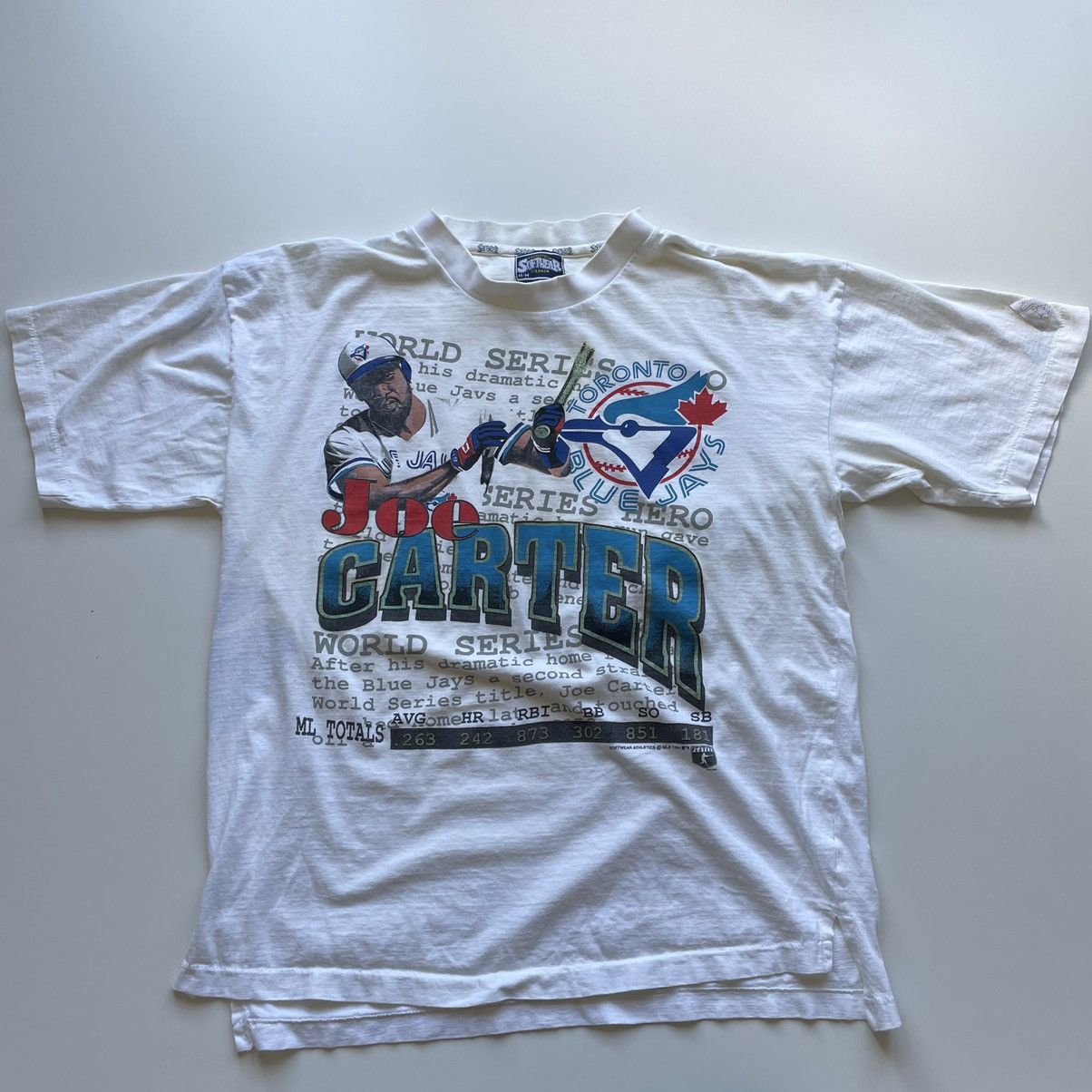 image of Mlb x Vintage 90's Toronto Blue Jays Joe Carter T Shirt White, Men's (Size Large)