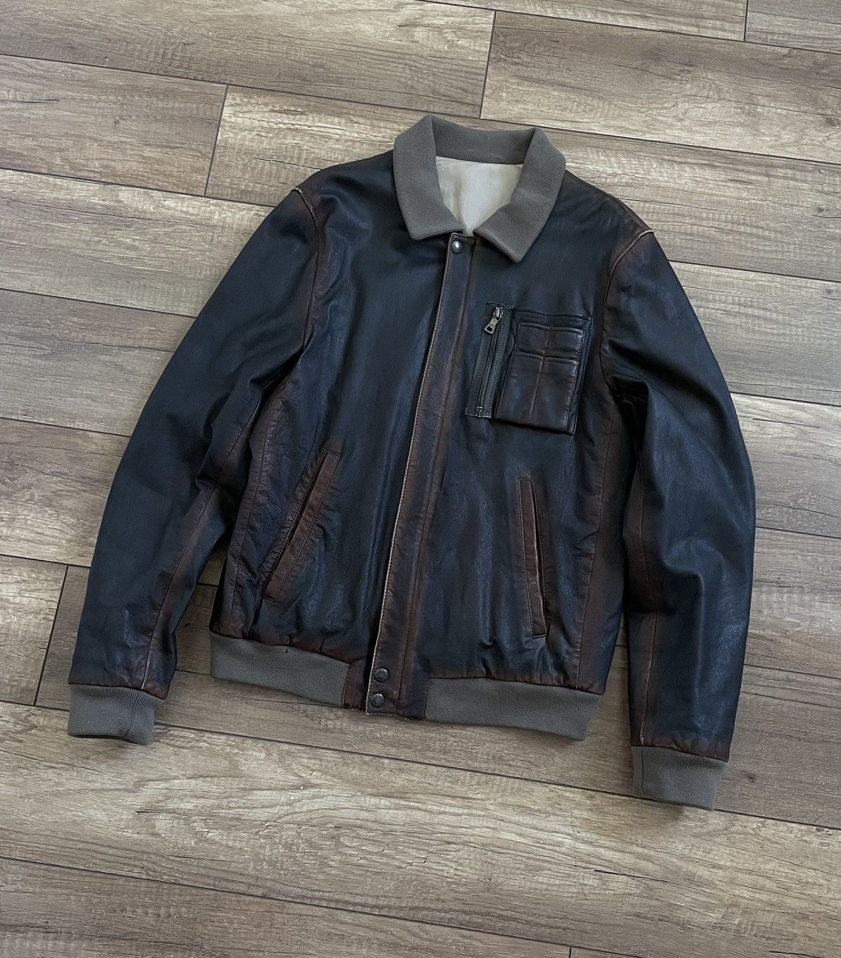 Vintage Vintage Prada Distressed Leather Military Bomber Jacket | Grailed