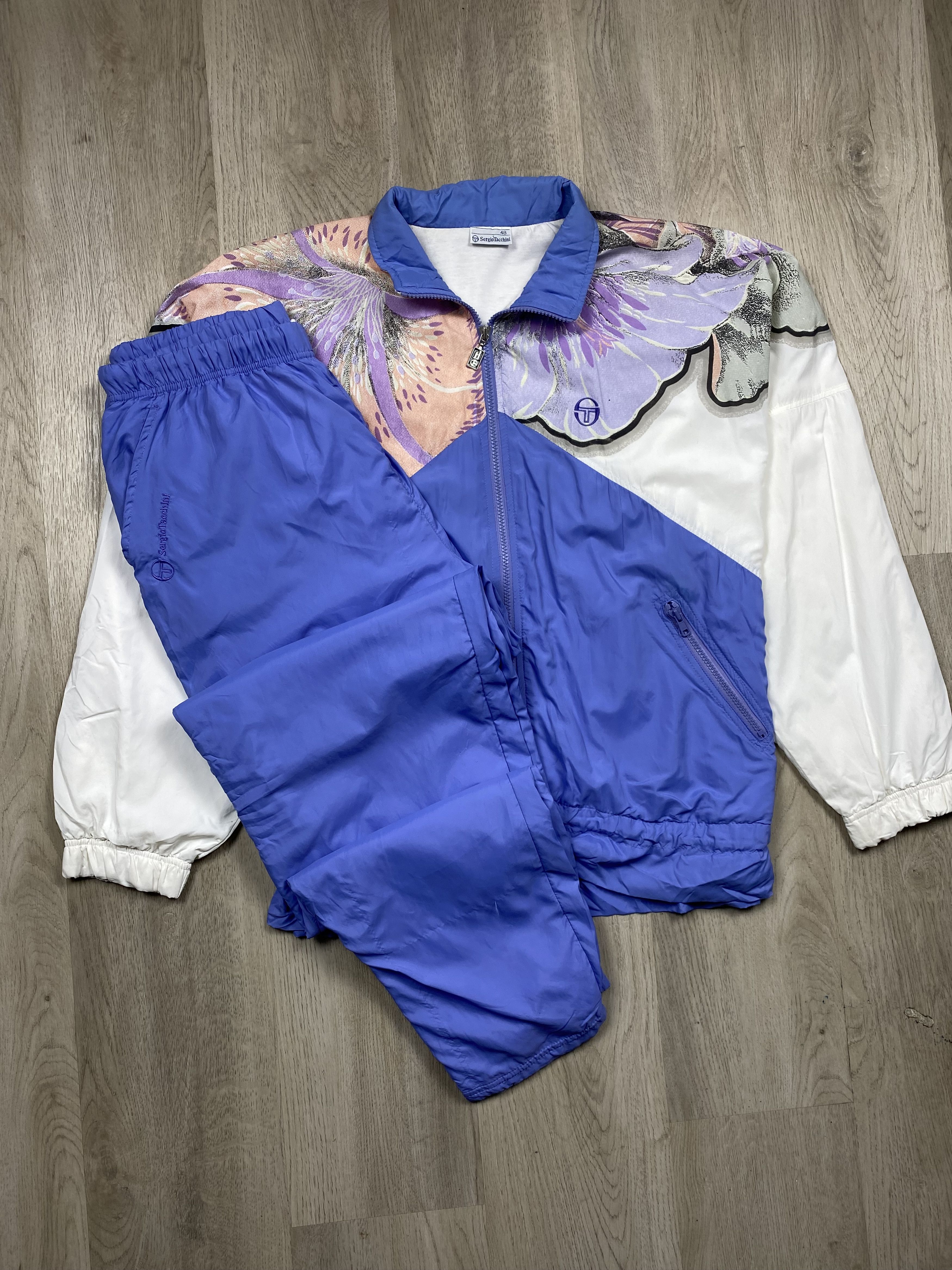 image of Sergio Tacchini Vintage Mens Nylon Track Suit Jacket + Pants (Size 32)