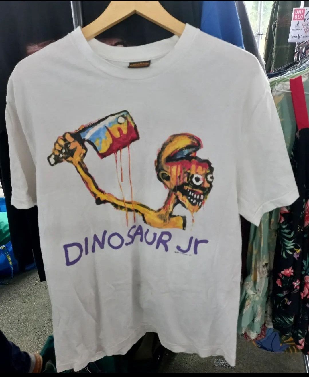 T-shirt Vintage Brockum Dinosaur Jr 'Start Choppin' 1993 - Taille XL, Coton Blanc, Occasion En Très Bon état.