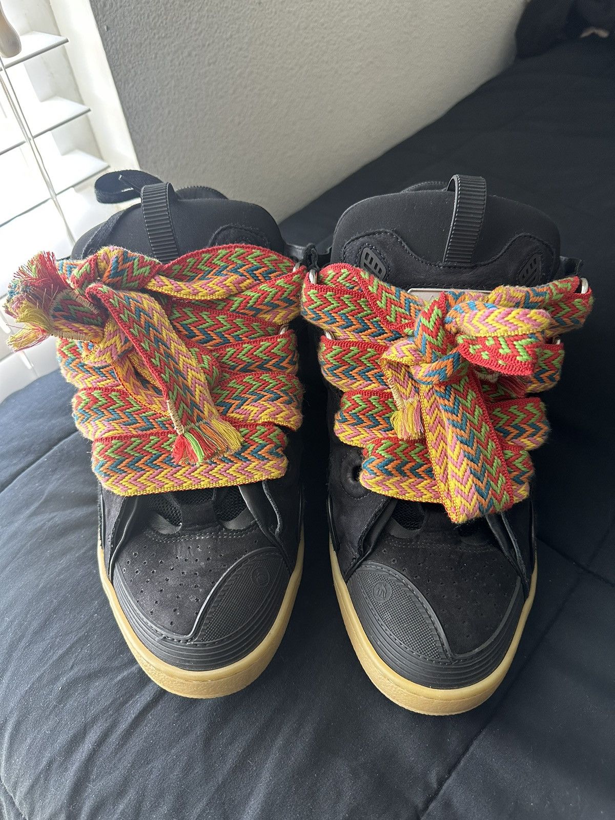 Lanvin Black and Orange Patterned Oxfords Black Leather Curb Sneakers | Lanvin main image 3