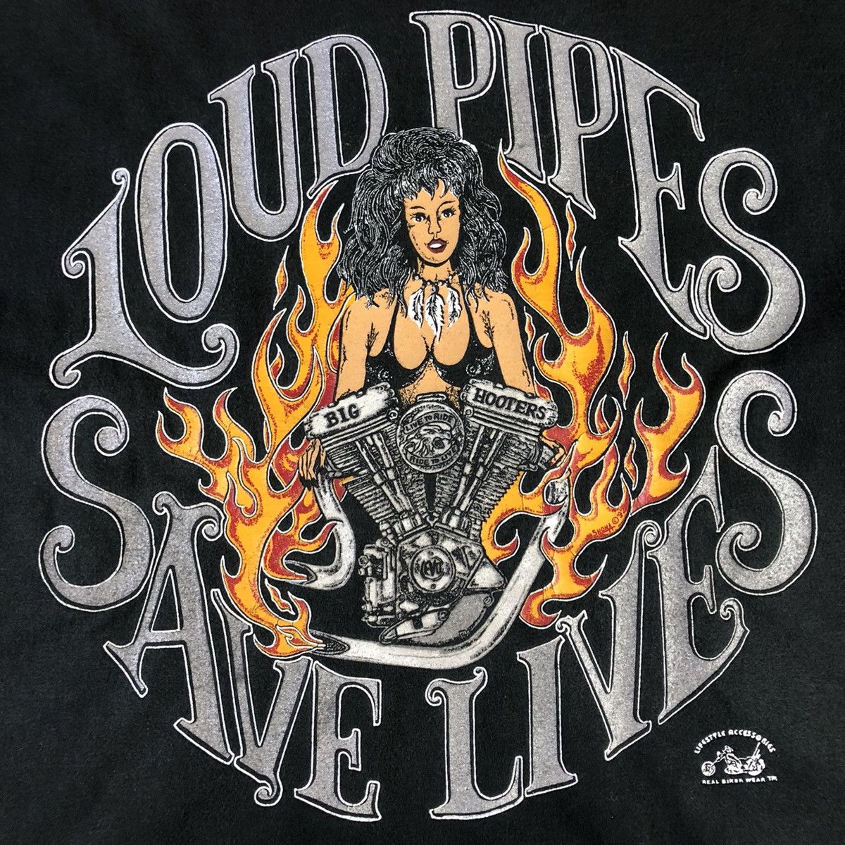Harley Davidson × Jerzees × Vintage Loud Pipes Save Lives 1988 Big Hooters Pin Up Motorcycle T Size US L / EU 52-54 / 3 - 4 Thumbnail