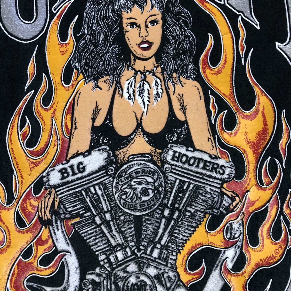 Harley Davidson × Jerzees × Vintage Loud Pipes Save Lives 1988 Big Hooters Pin Up Motorcycle T Size US L / EU 52-54 / 3 - 5 Thumbnail