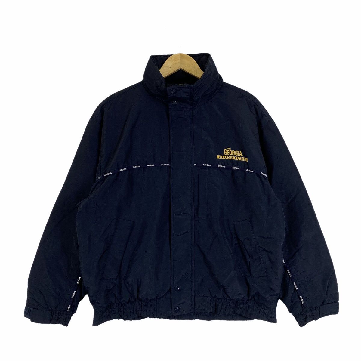 image of Vintage Georgia Signature Big Logo Embroidery Sweater Jacket in Navy, Men's (Size Large)