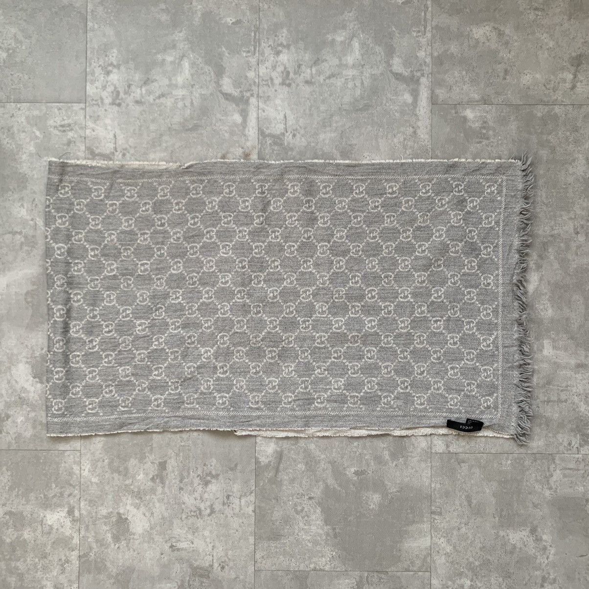 Gucci GUCCI Scarf Wool GG Logo Monogram Grey Gray Big Size ONE SIZE - 3 Thumbnail