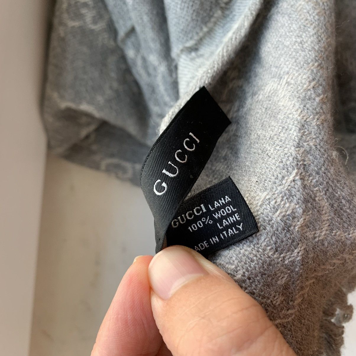 Gucci GUCCI Scarf Wool GG Logo Monogram Grey Gray Big Size ONE SIZE - 5 Thumbnail