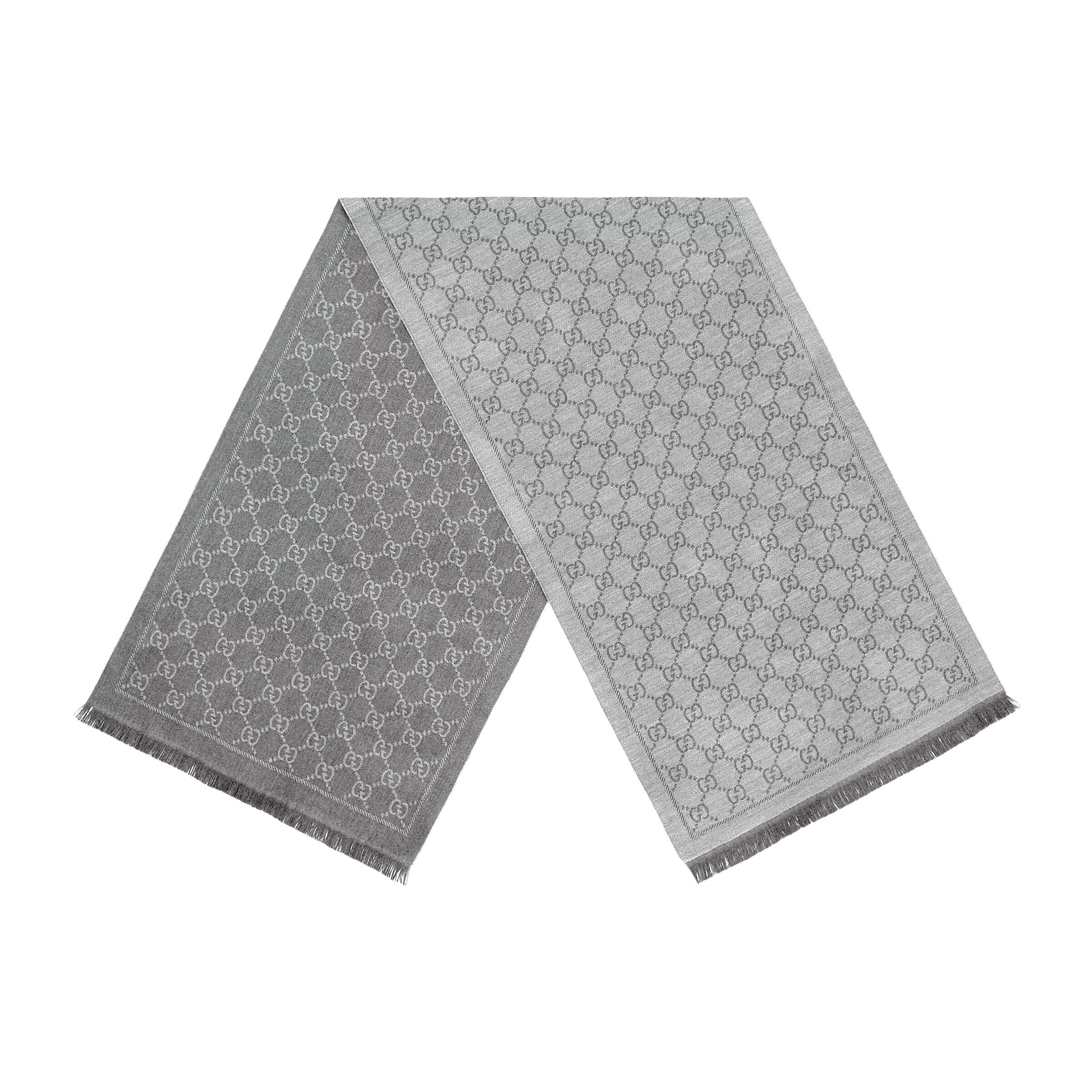 Gucci GUCCI Scarf Wool GG Logo Monogram Grey Gray Big Size ONE SIZE - 1 Thumbnail