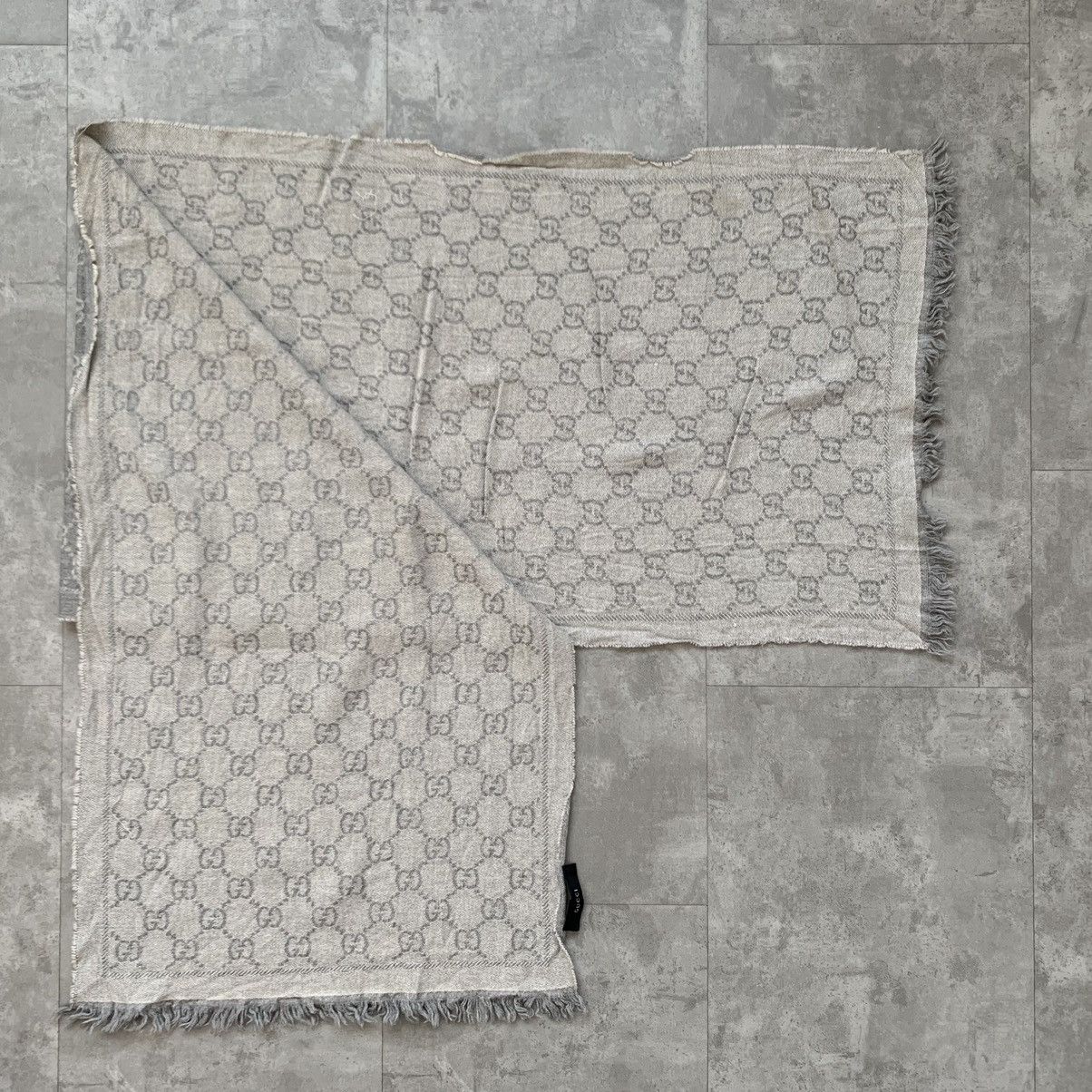 Gucci GUCCI Scarf Wool GG Logo Monogram Grey Gray Big Size ONE SIZE - 4 Thumbnail