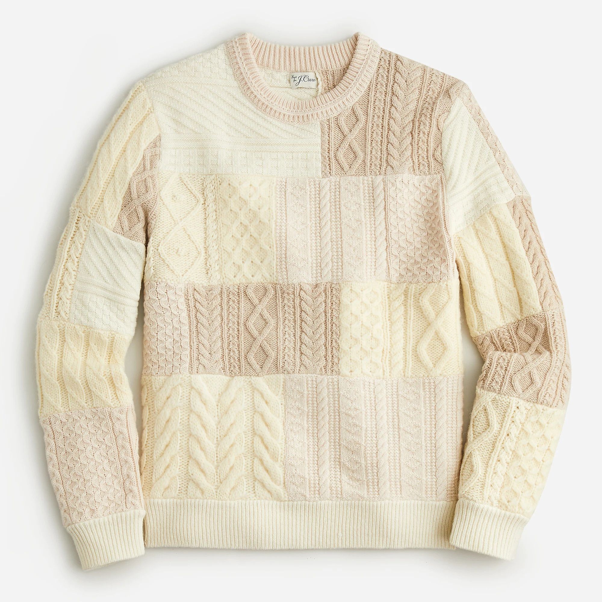 J.Crew J. CREW Patchwork Cable-Knit Sweater Ivory Wool-Cashmere Size US L / EU 52-54 / 3 - 1 Thumbnail