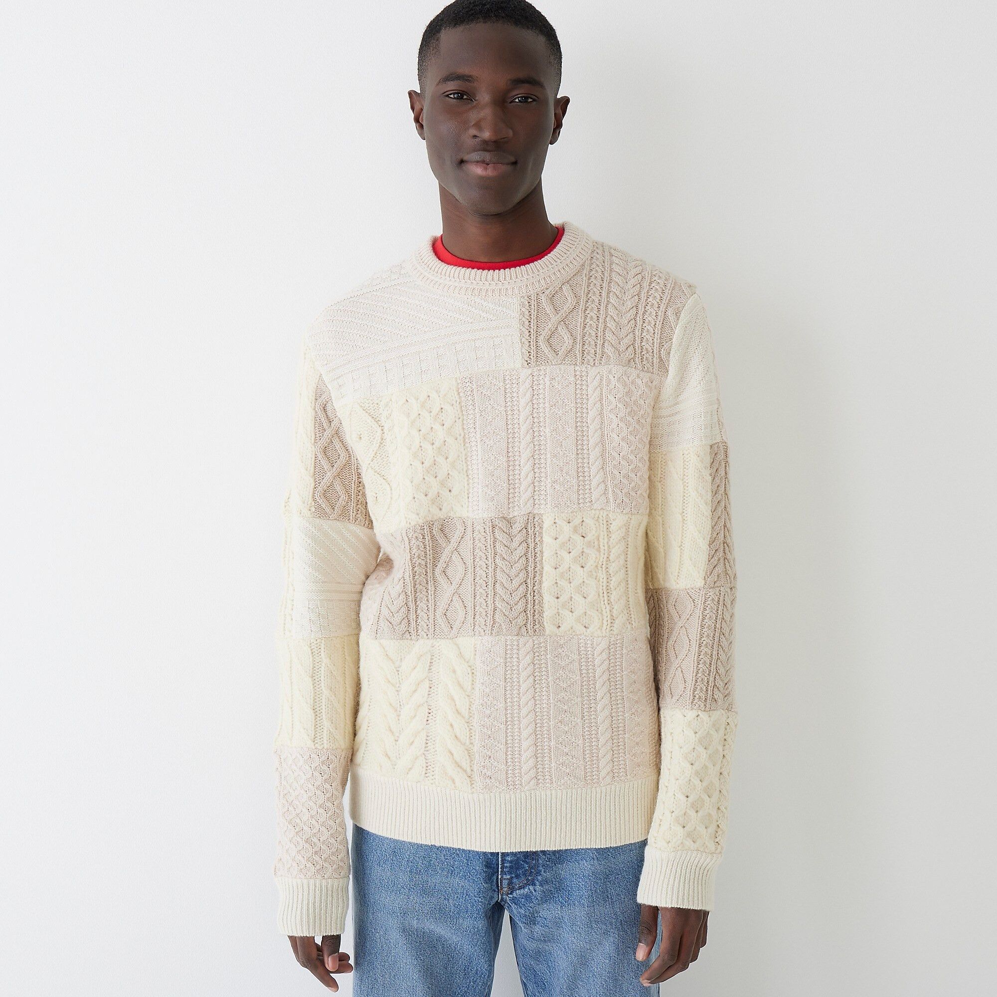 J.Crew J. CREW Patchwork Cable-Knit Sweater Ivory Wool-Cashmere Size US L / EU 52-54 / 3 - 2 Thumbnail