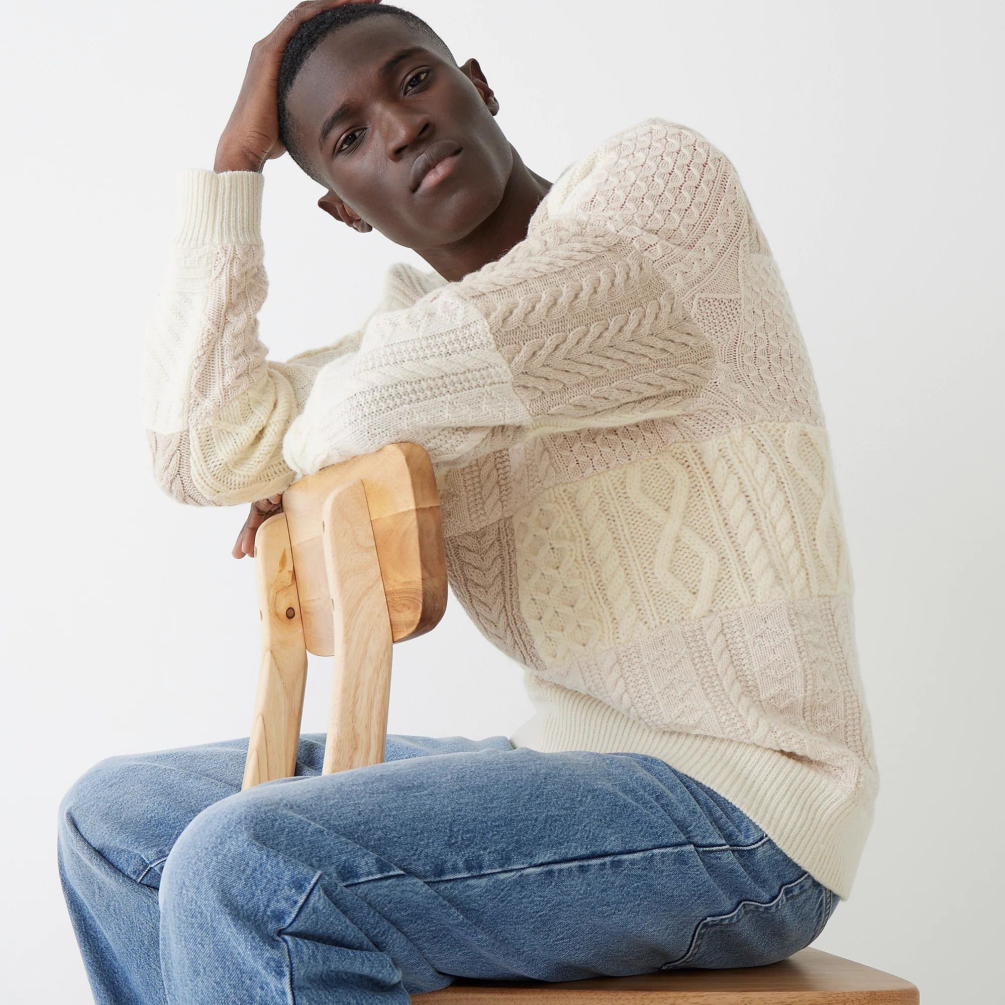 J.Crew J. CREW Patchwork Cable-Knit Sweater Ivory Wool-Cashmere Size US L / EU 52-54 / 3 - 3 Thumbnail