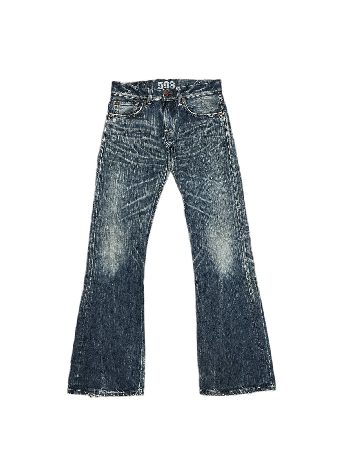 Japanese Brand FLARED💥EDWIN 503 BLUE TRIP DISTRESSED DENIM PANTS Size US 30 / EU 46 - 1 Thumbnail