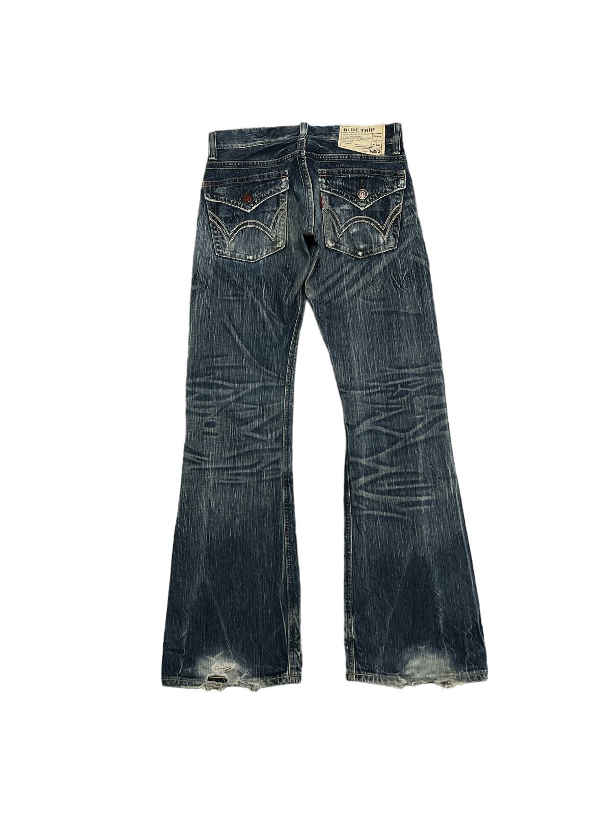 Japanese Brand FLARED💥EDWIN 503 BLUE TRIP DISTRESSED DENIM PANTS Size US 30 / EU 46 - 6 Thumbnail