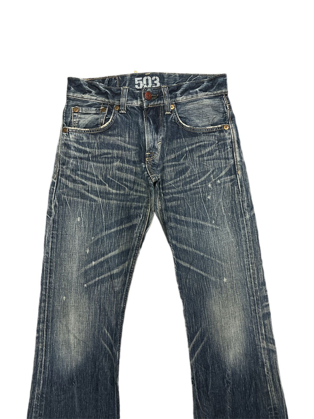 Japanese Brand FLARED💥EDWIN 503 BLUE TRIP DISTRESSED DENIM PANTS Size US 30 / EU 46 - 3 Thumbnail