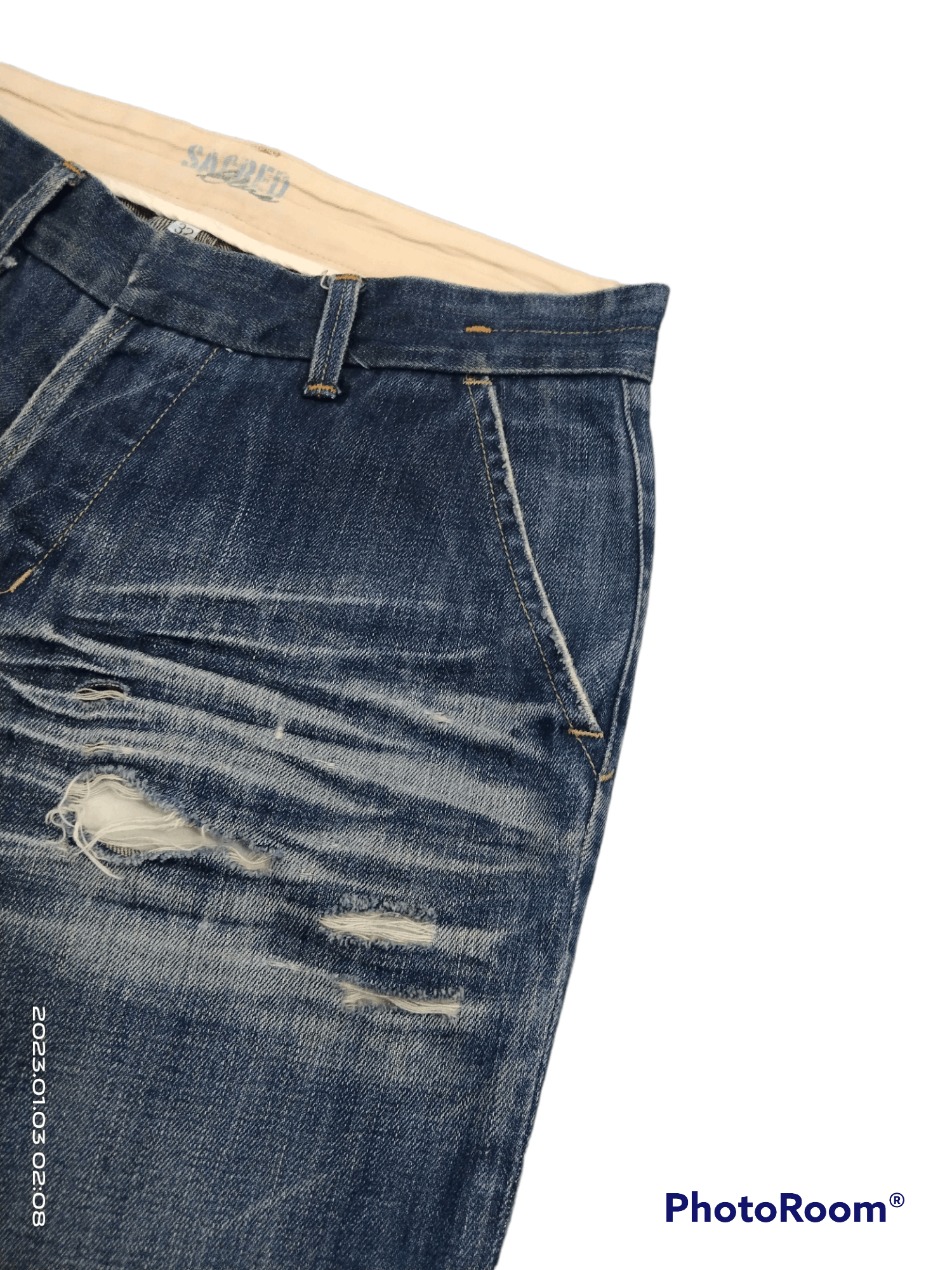 Japanese Brand SICK RIPED BAGGY SACRED DENIM PANTS Size US 32 / EU 48 - 5 Thumbnail