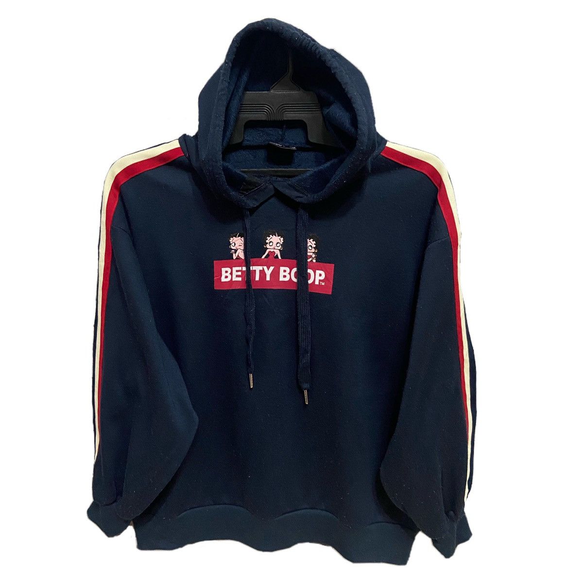 image of Betty Boop X Strange Heaven Hoodie Stripe Box Design in Dark Blue, Men's (Size Medium)
