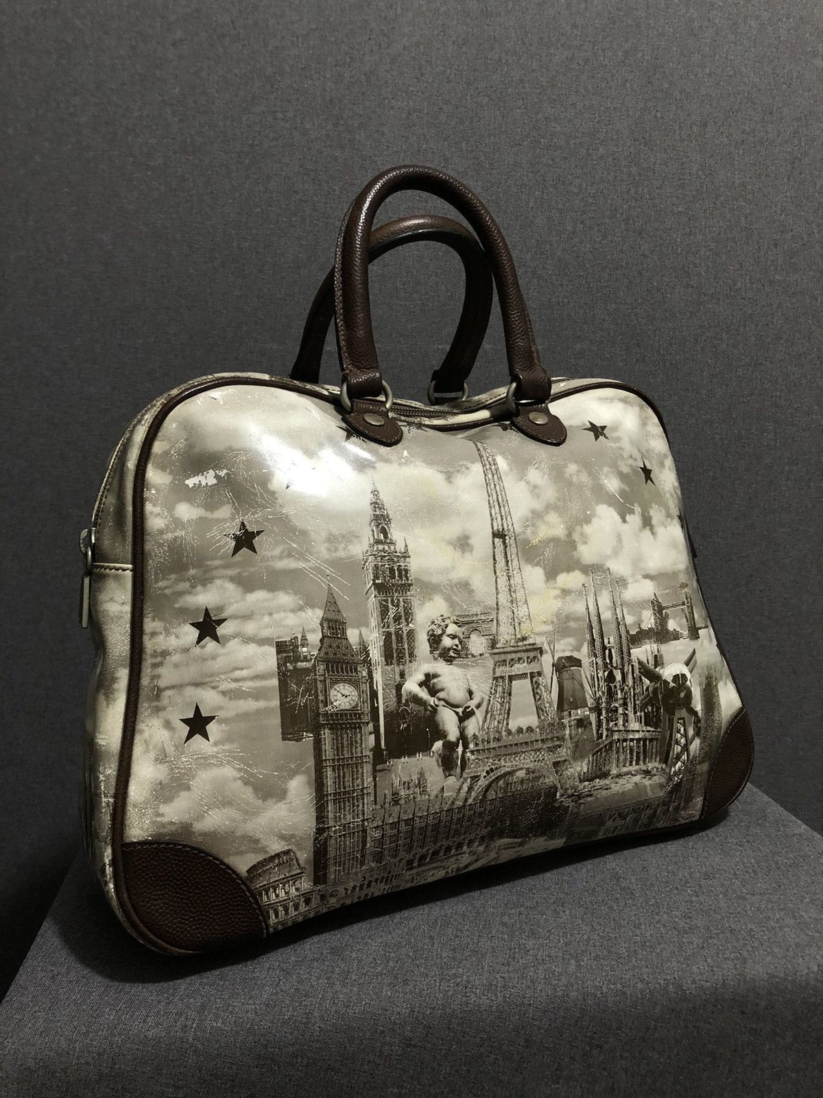 90s Print Land Marks Hand Bag