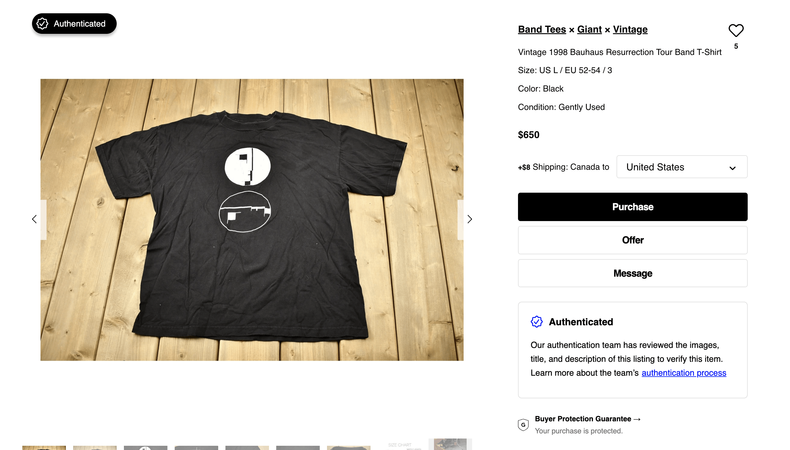 Vintage Vintage 1998 Bauhaus Resurrection Tour Band T-Shirt Size US L / EU 52-54 / 3 - 6 Thumbnail