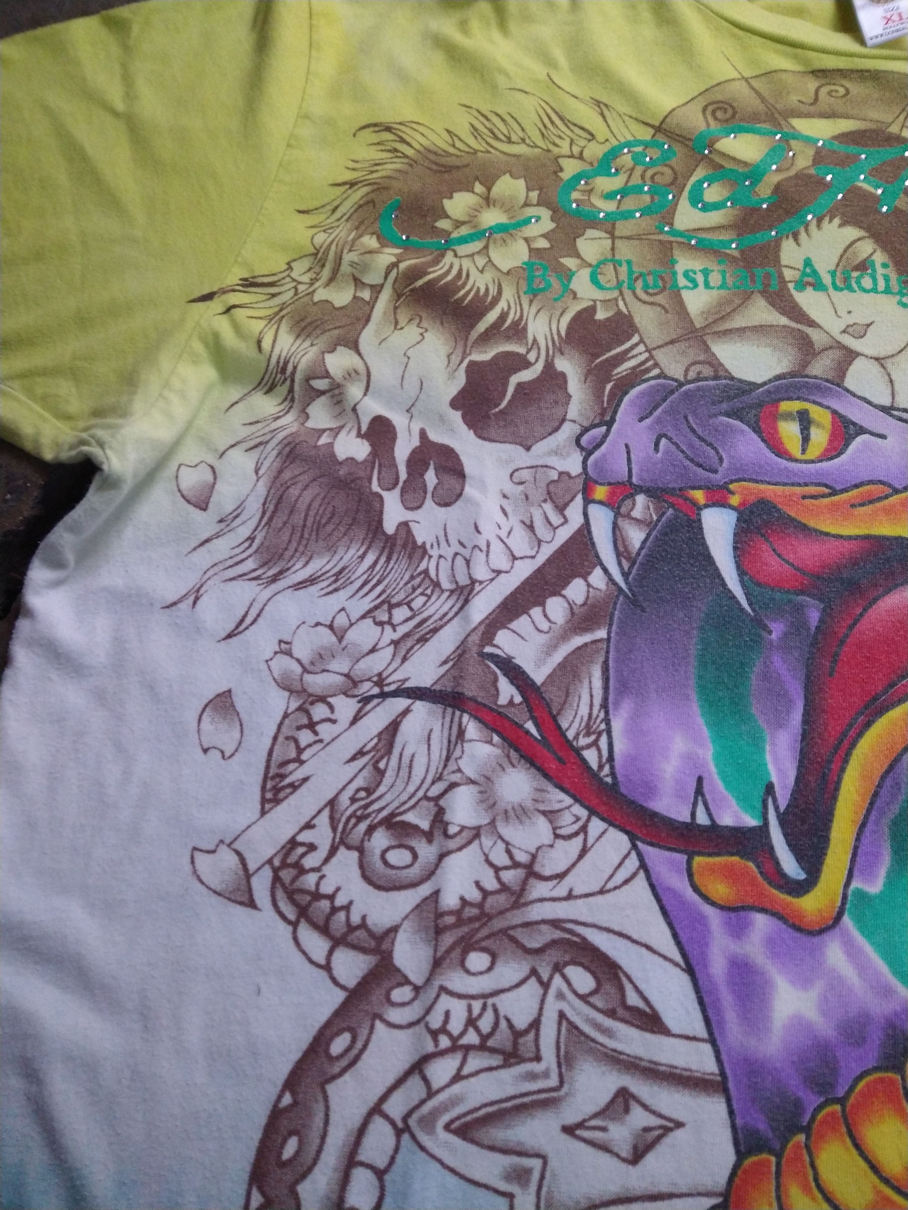 Christian Audigier Ed Hardy Tshirt Men's Size XL Blue Green Snake Geisha Size US XL / EU 56 / 4 - 10 Thumbnail