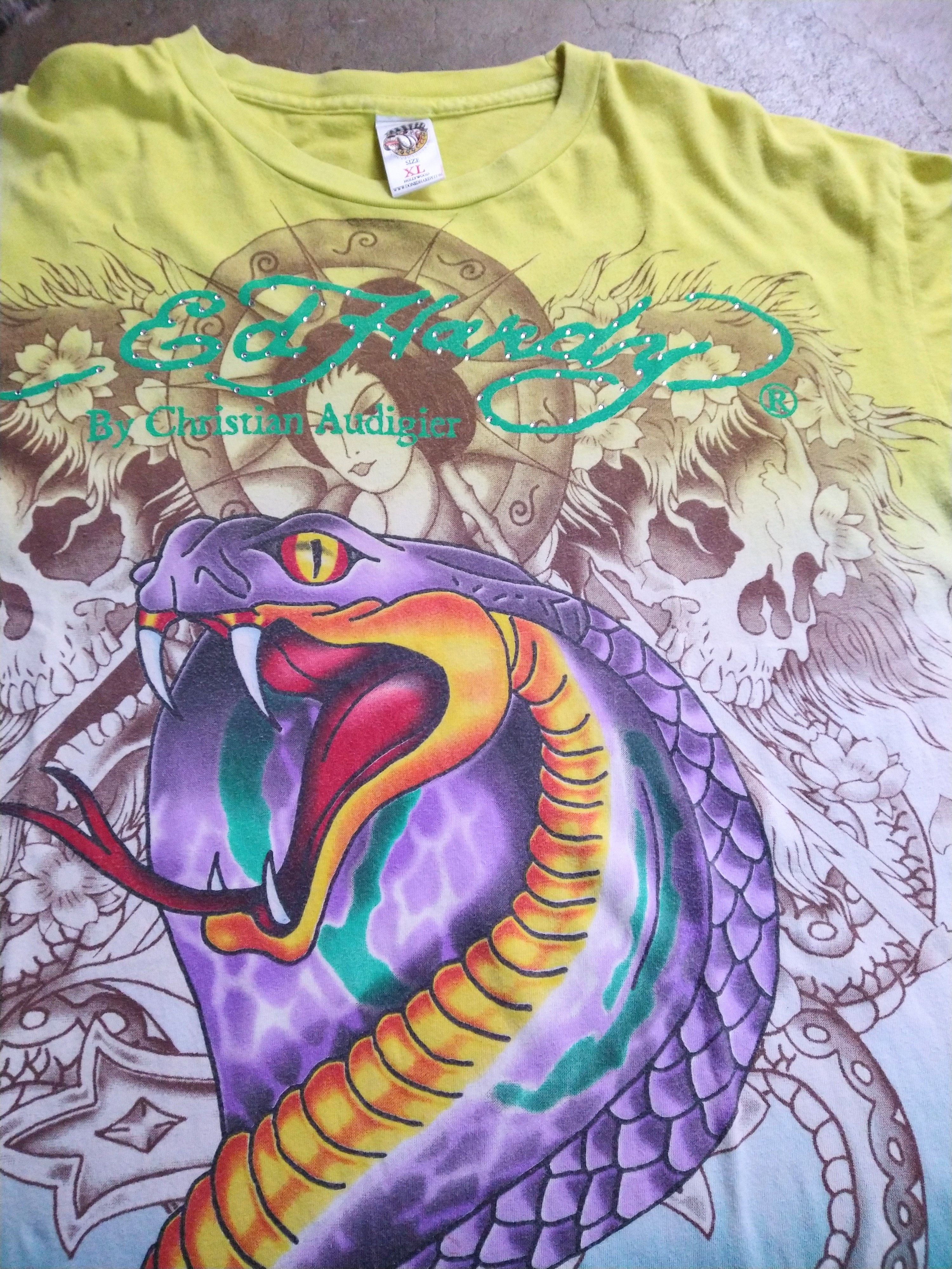 Christian Audigier Ed Hardy Tshirt Men's Size XL Blue Green Snake Geisha Size US XL / EU 56 / 4 - 7 Thumbnail