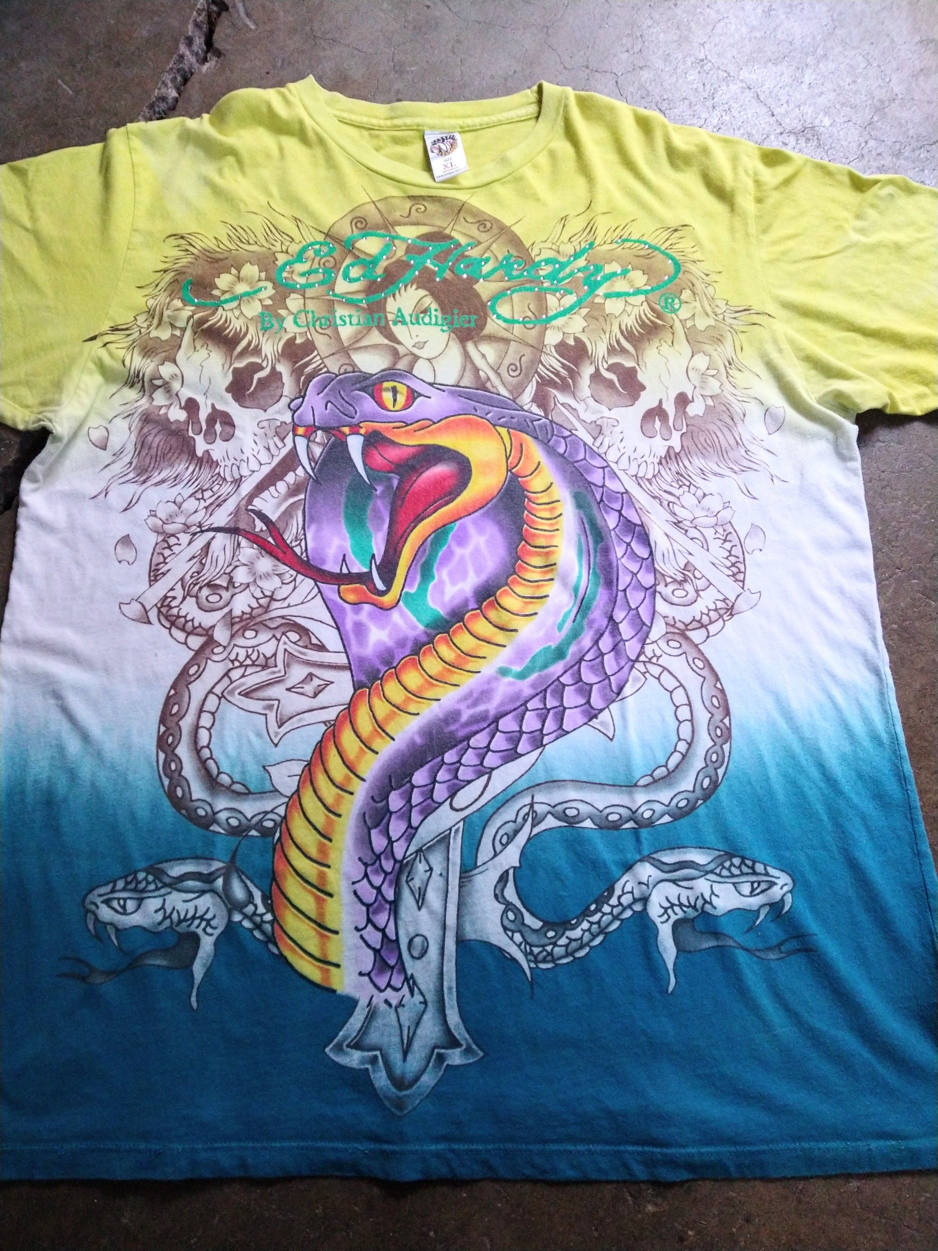 Christian Audigier Ed Hardy Tshirt Men's Size XL Blue Green Snake Geisha Size US XL / EU 56 / 4 - 6 Thumbnail