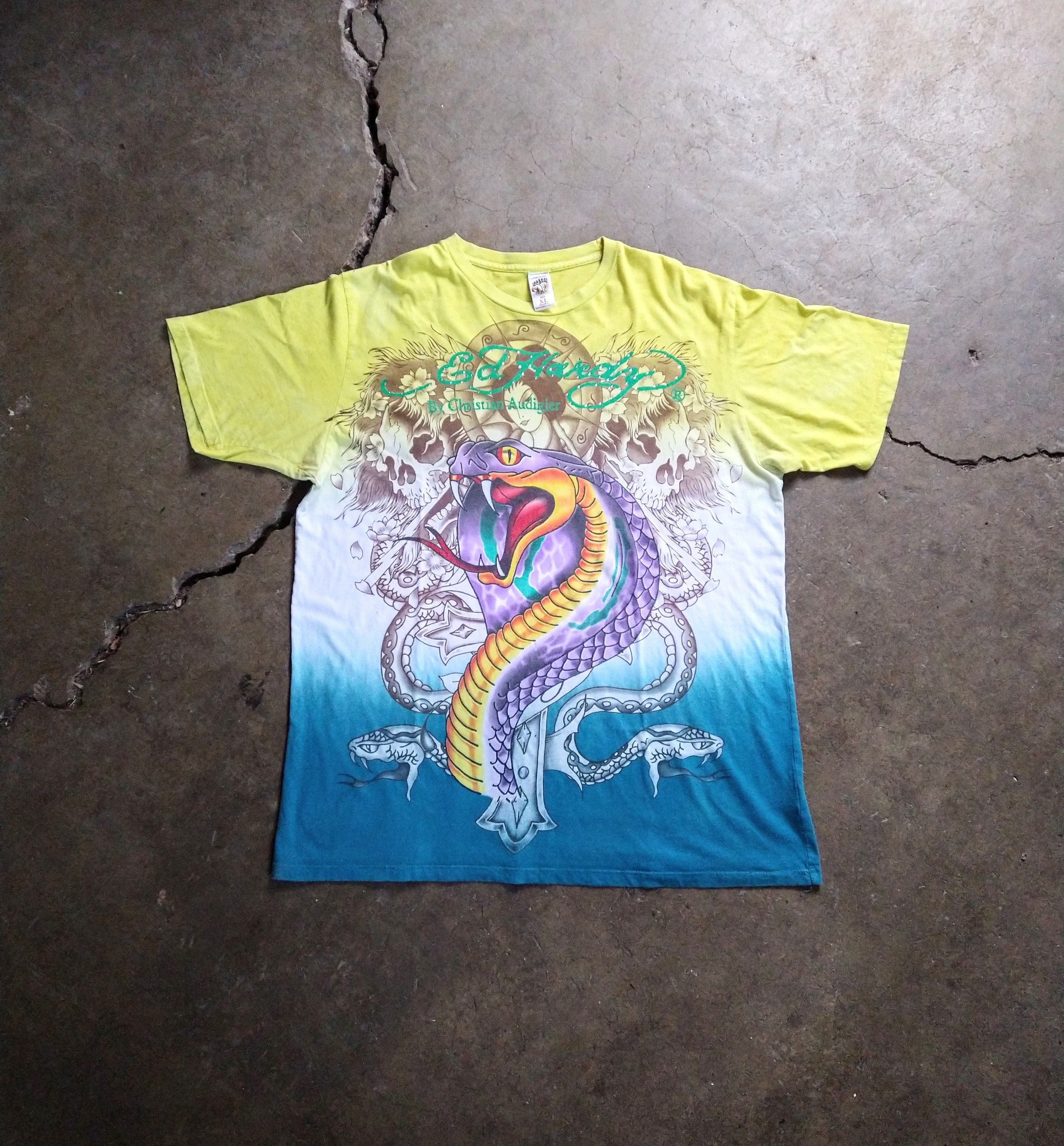 Christian Audigier Ed Hardy Tshirt Men's Size XL Blue Green Snake Geisha Size US XL / EU 56 / 4 - 1 Thumbnail