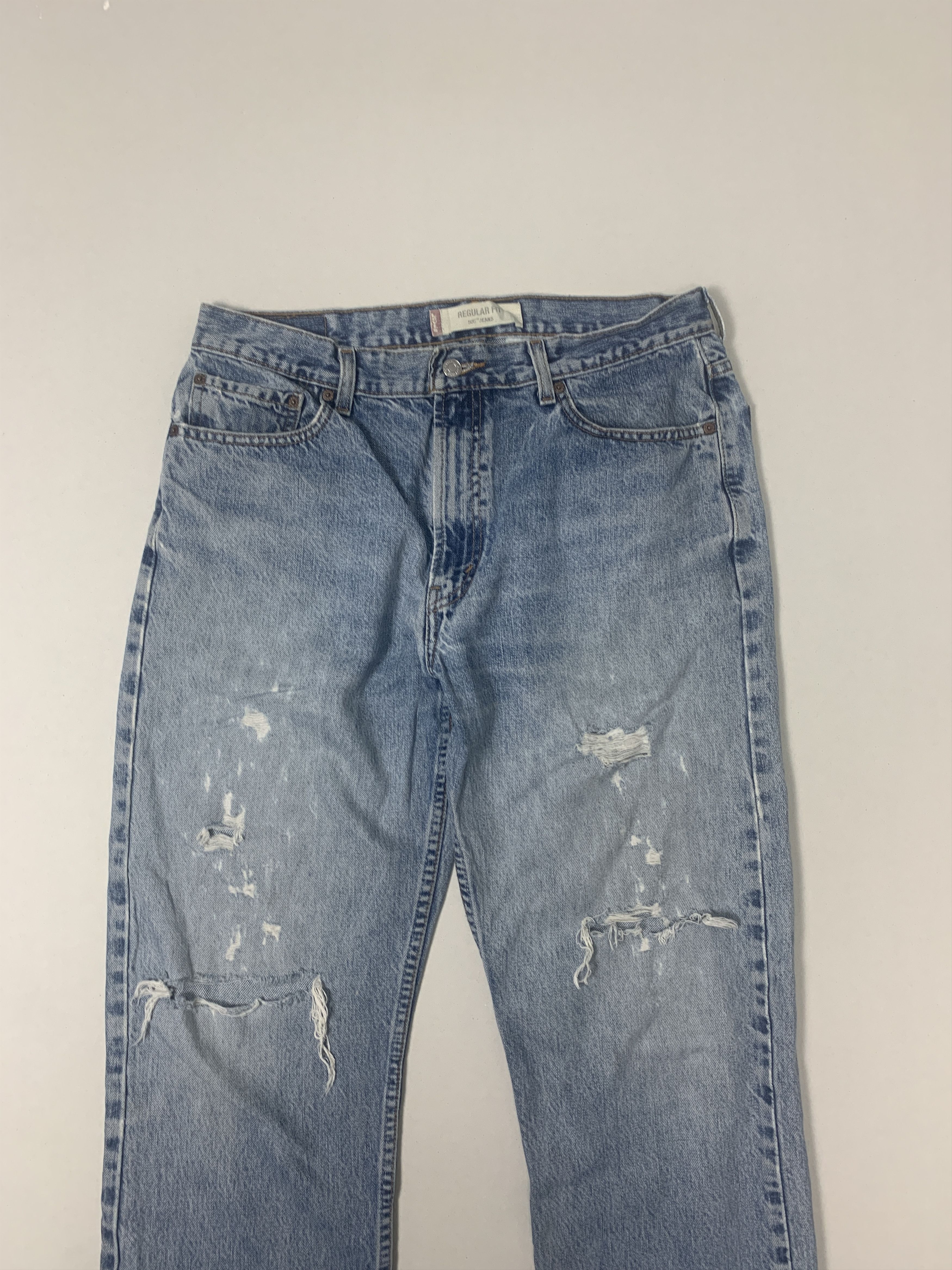 Levi's × Vintage Vintage LEVI'S 505 Distressed Faded Straight Cut Mid Wash Size US 34 / EU 50 - 2 Thumbnail
