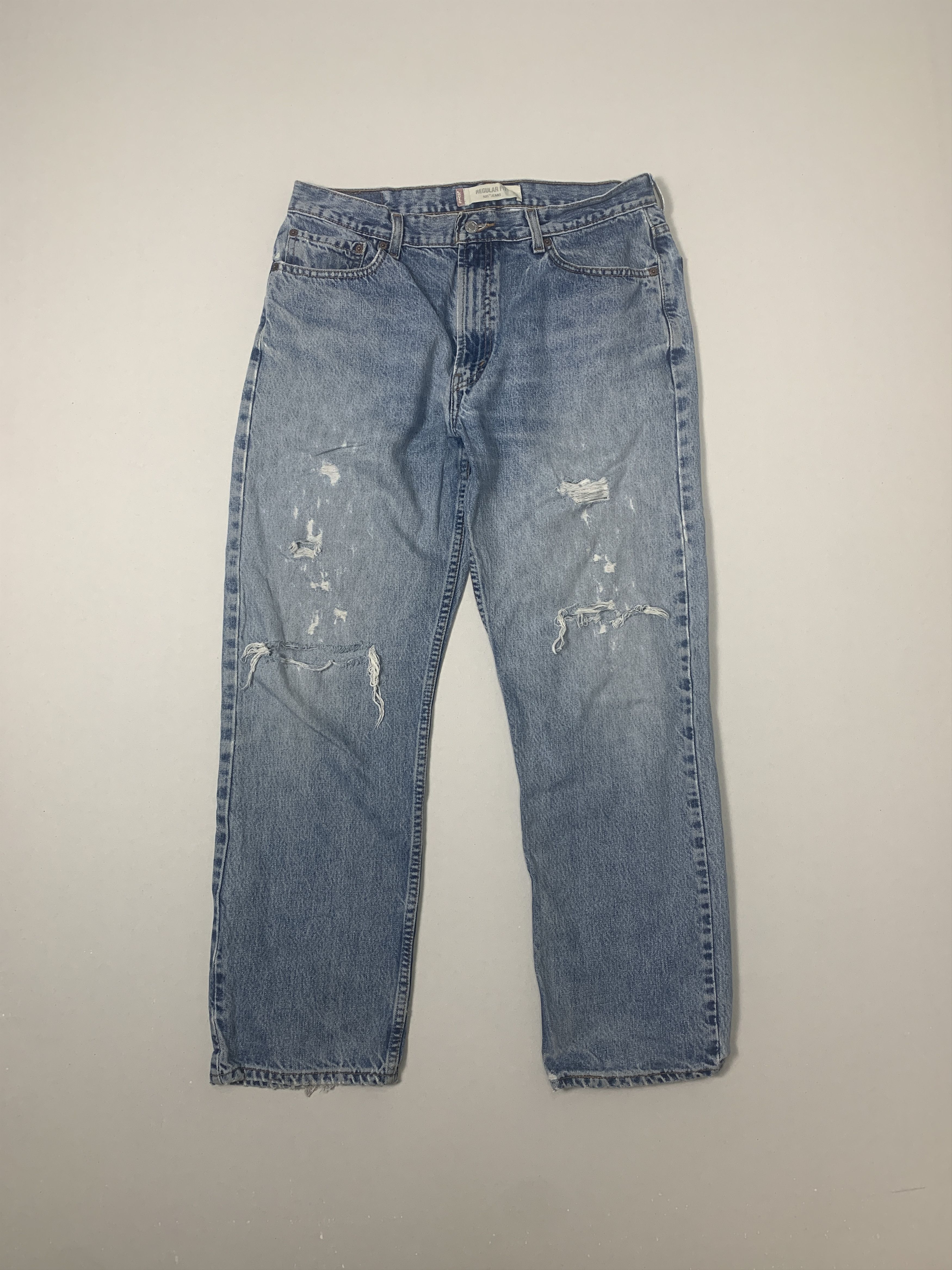 Levi's × Vintage Vintage LEVI'S 505 Distressed Faded Straight Cut Mid Wash Size US 34 / EU 50 - 1 Thumbnail