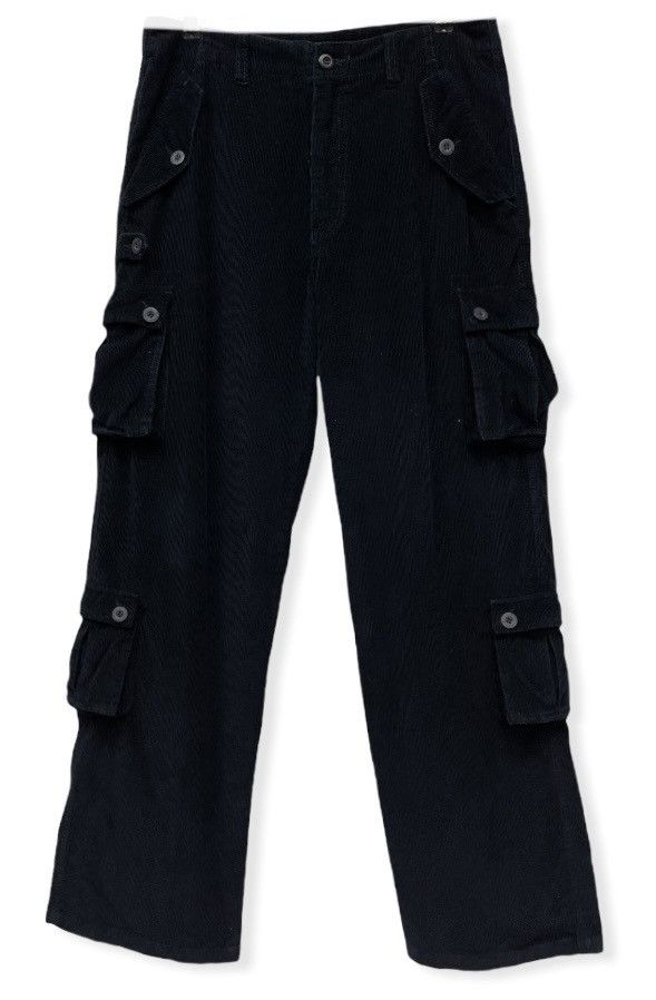 image of DopeVintage 8 Pocket Corduroy Cargo Baggy Pants in Blue Black, Men's (Size 31)