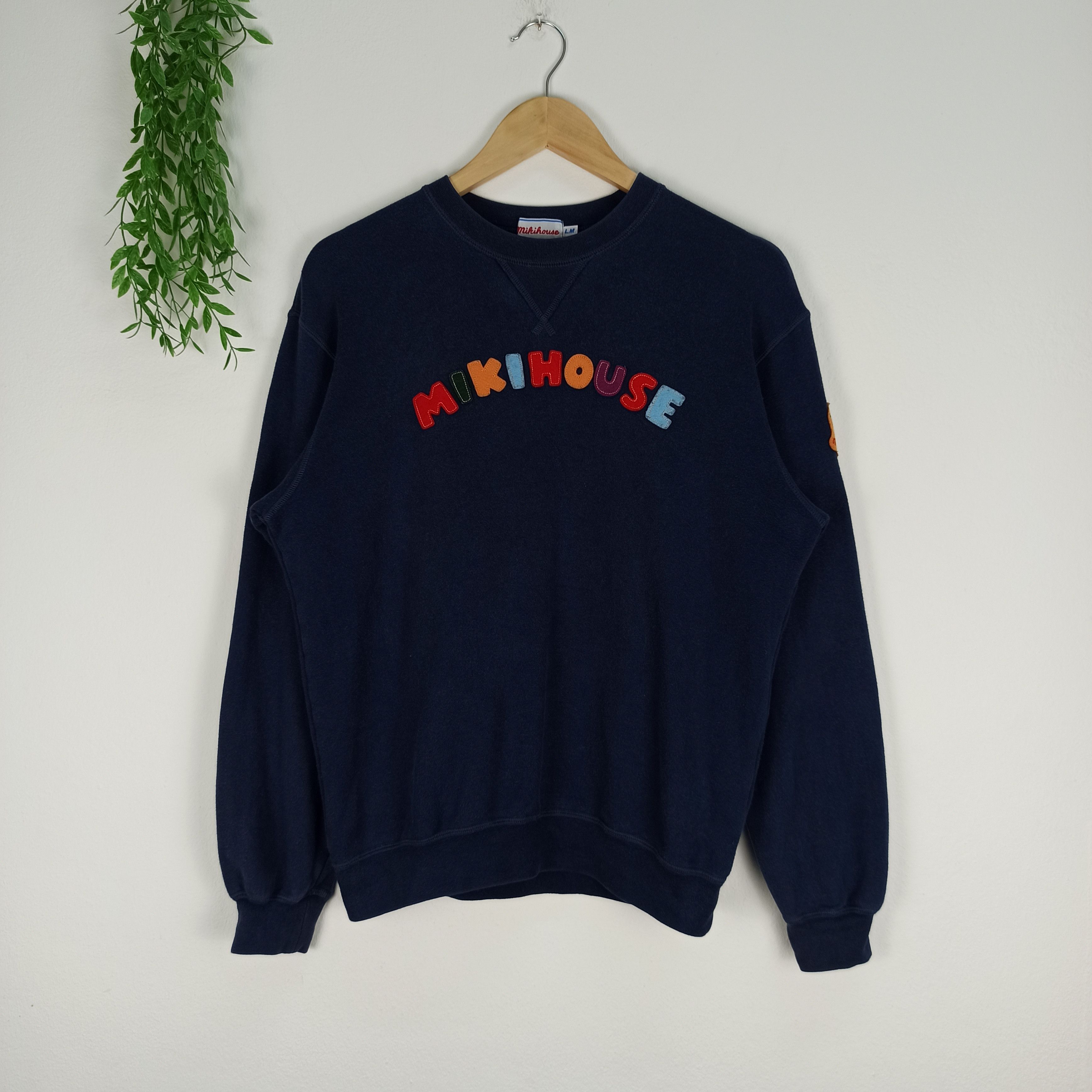 image of Mickey Mouse Vintage Miki House Sweatshirt Spell Out Logo in Blue, Men's (Size Medium)