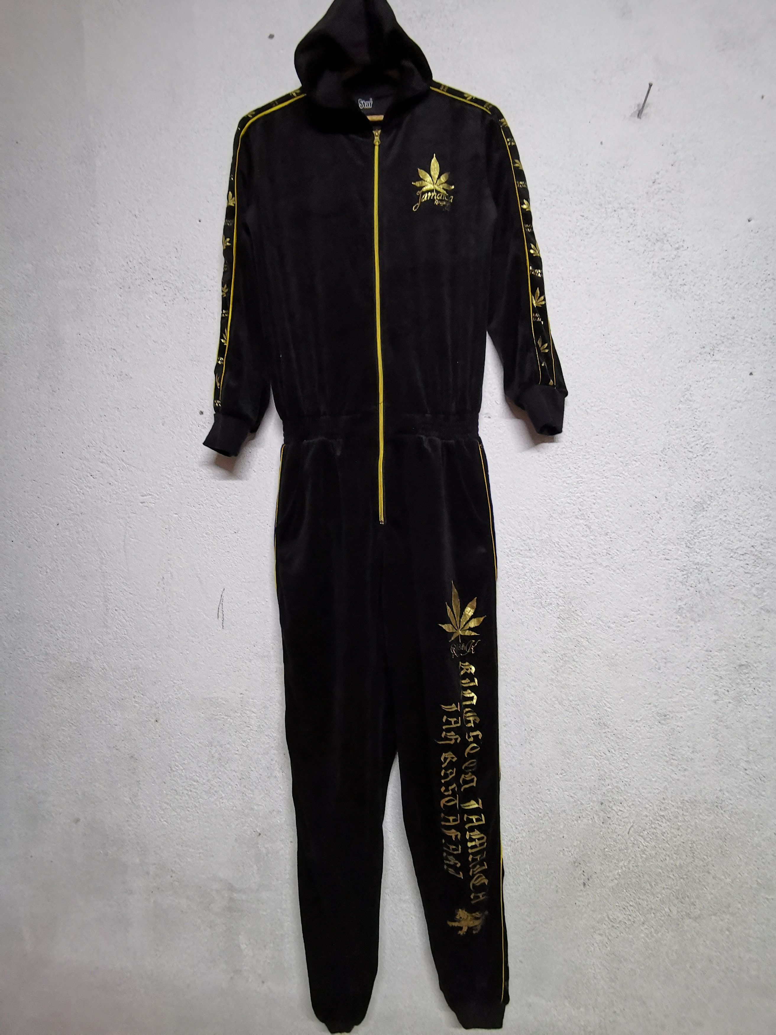 image of Designer Dia Star Strechable Jamaica Kingston Hoodie Jumpsuits in Black, Men's (Size 30)