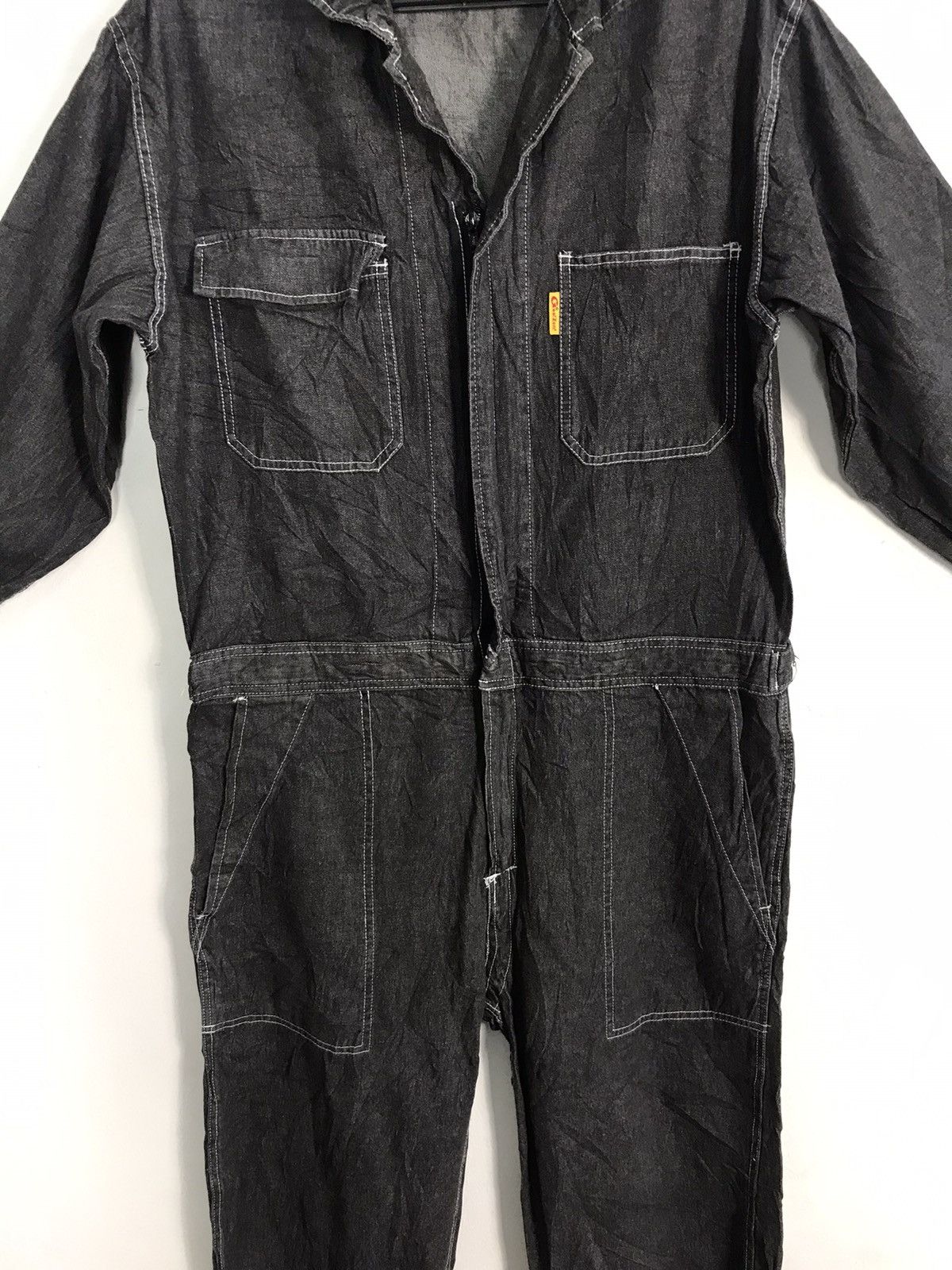 Japanese Brand × Vintage Goo Zen TamaTama Coverall Overall Black Denim Pant Workwear Size US 39 - 3 Thumbnail