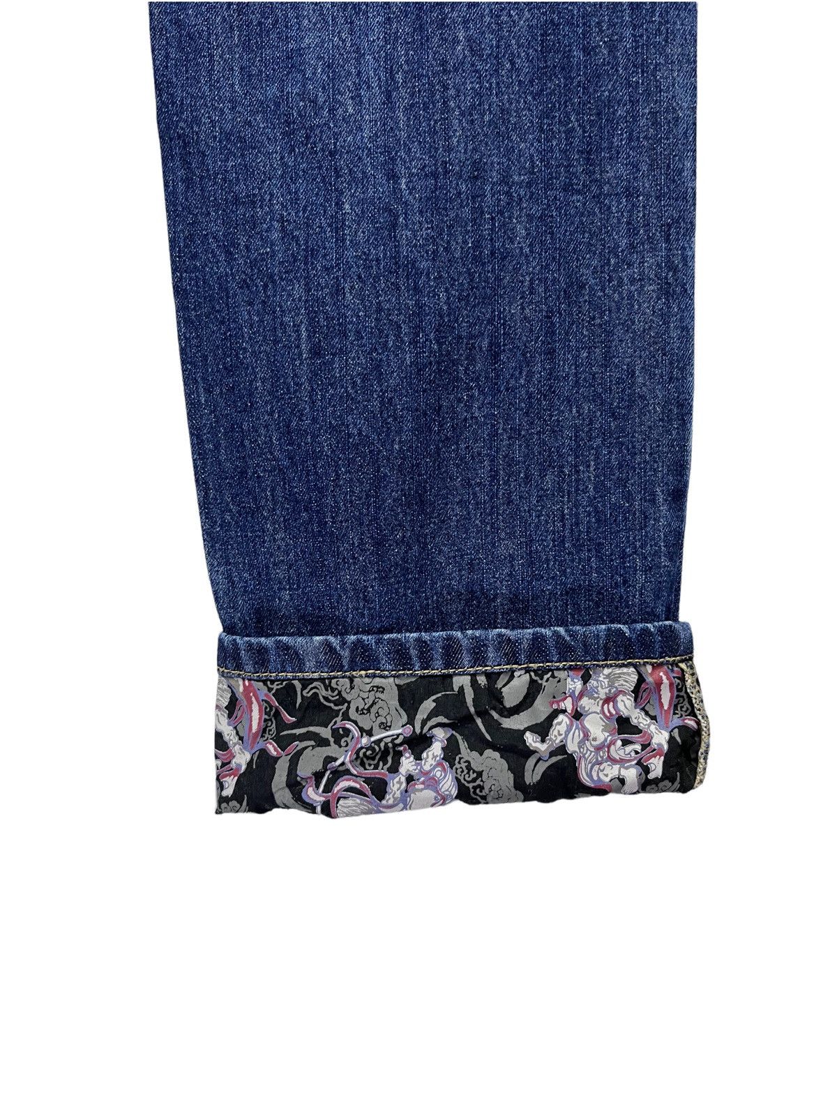 Karakuri Tamashii Phoenix Bird Embroidery x Raijin Double Waist Denim Pants Size US 34 / EU 50 - 8 Thumbnail