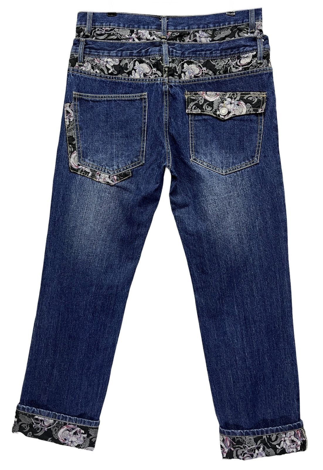 Karakuri Tamashii Phoenix Bird Embroidery x Raijin Double Waist Denim Pants Size US 34 / EU 50 - 6 Thumbnail