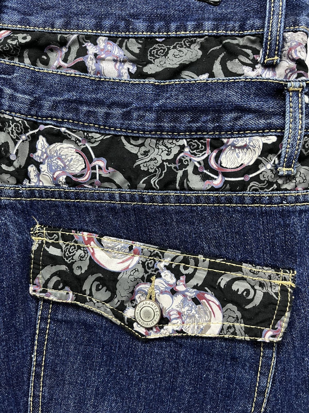 Karakuri Tamashii Phoenix Bird Embroidery x Raijin Double Waist Denim Pants Size US 34 / EU 50 - 12 Thumbnail