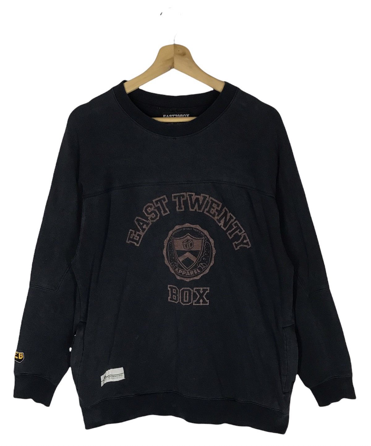 image of Vintage East Twenty Box Distressed Sweatshirts in Faded Dark Blue, Men's (Size Large)