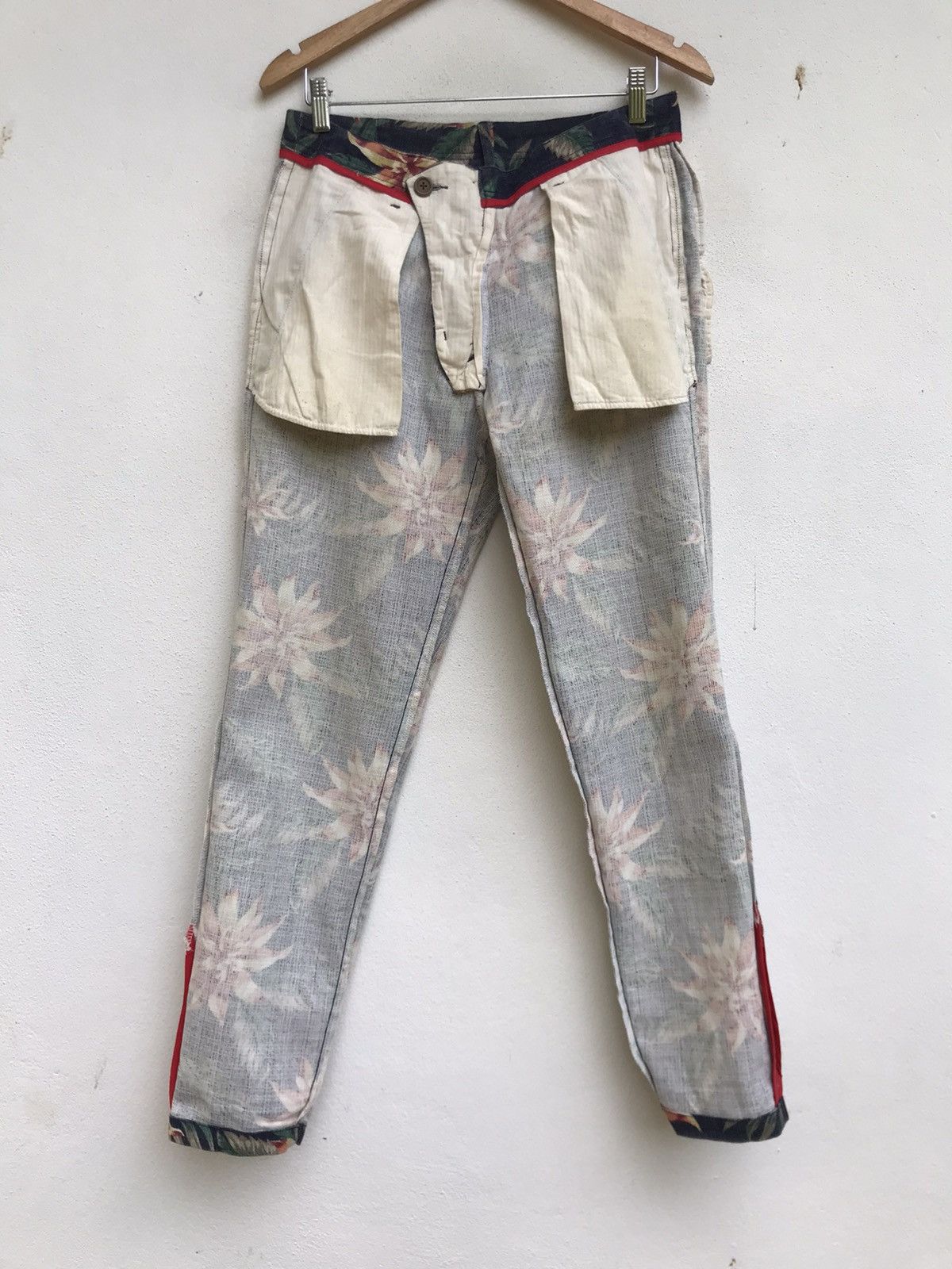 Indigo × Japanese Brand × NANO universe Rare🔥Nano Universe Indigo Sashiko Florals Flower Pants Size US 31 - 19 Thumbnail