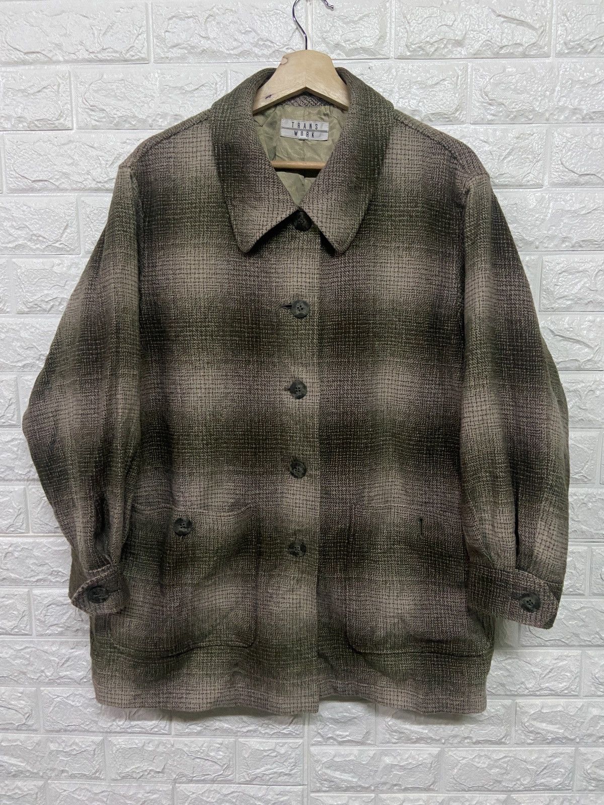 Japanese Brand × Vintage Vintage Trans Work Checkered Button Up Wool Jacket Size US L / EU 52-54 / 3 - 1 Thumbnail