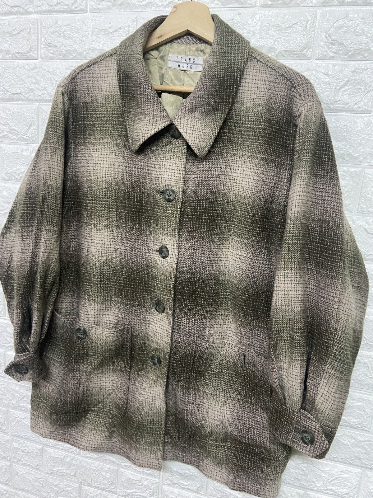Japanese Brand × Vintage Vintage Trans Work Checkered Button Up Wool Jacket Size US L / EU 52-54 / 3 - 3 Thumbnail