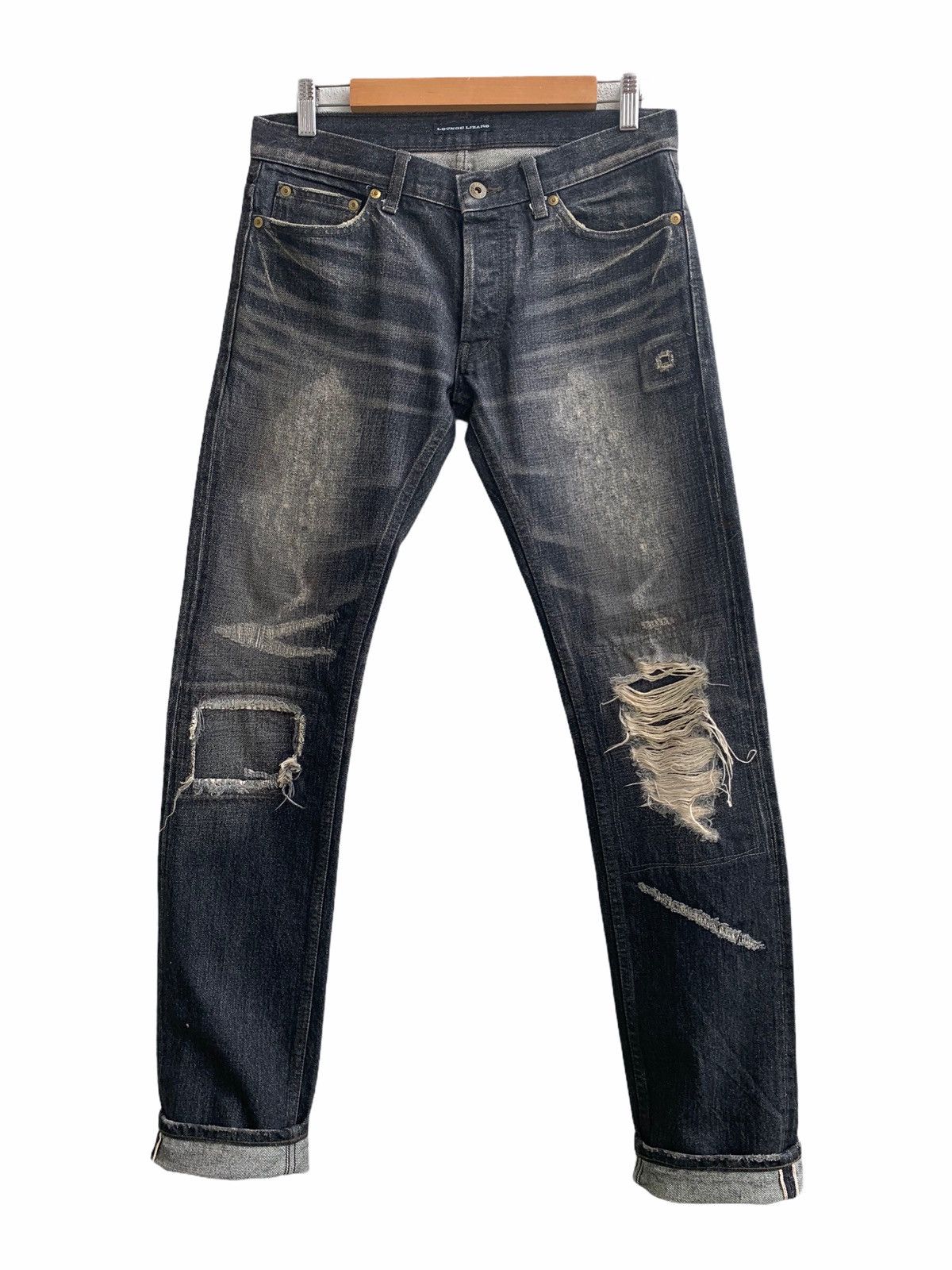 image of Distressed Denim x Hysteric Glamour Distressed Lounge Wizard Denim Selvedge in Black (Size 30)