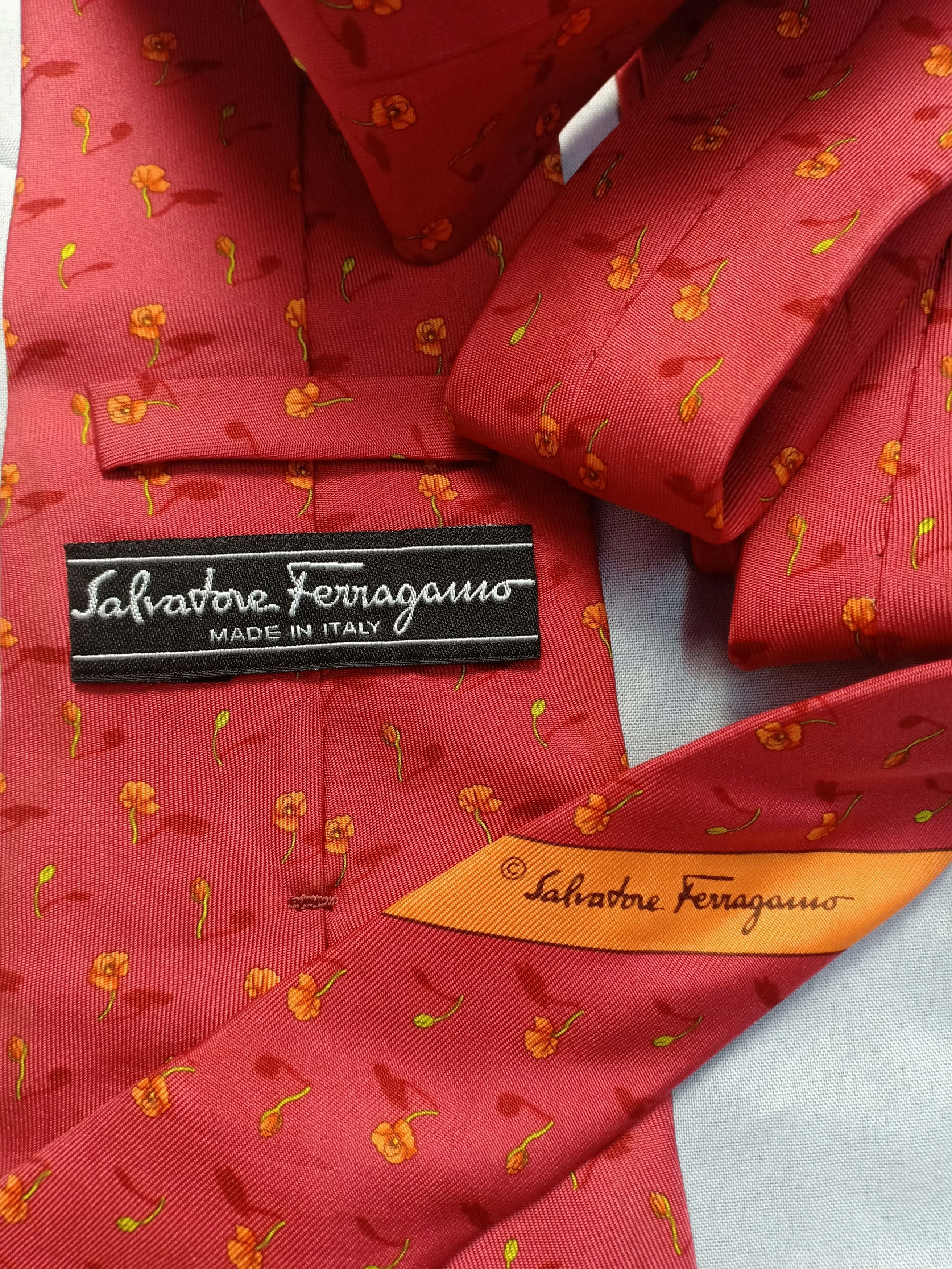 Salvatore Ferragamo Salvatore Ferragamo Neck Tie Floral Design Italy Size ONE SIZE - 3 Thumbnail